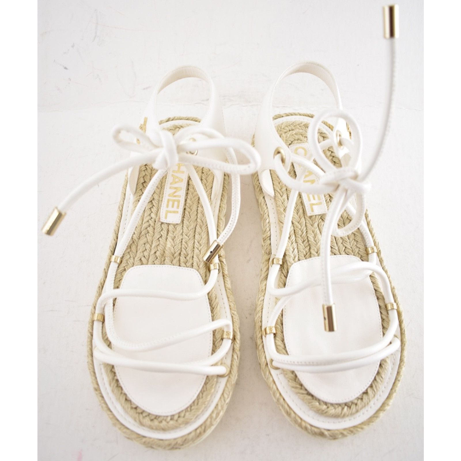 Chanel Chanel White Lambskin CC Mules Lace Up Espadrille Sandal 36 Size US 6 / IT 36 - 14 Thumbnail