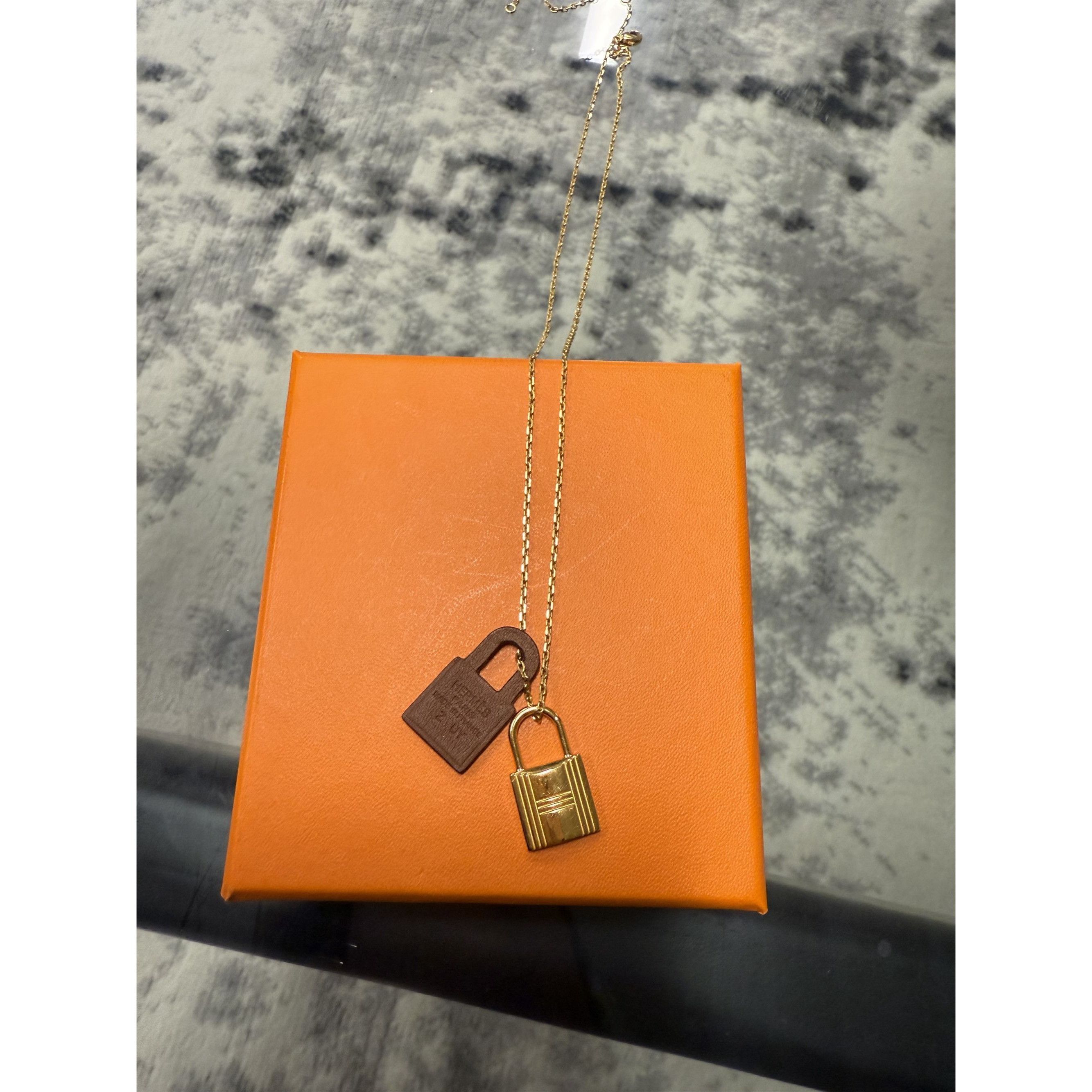Hermes Hermès Lock Pendant Necklace In Gold & Brown Leather Size ONE SIZE - 2 Thumbnail
