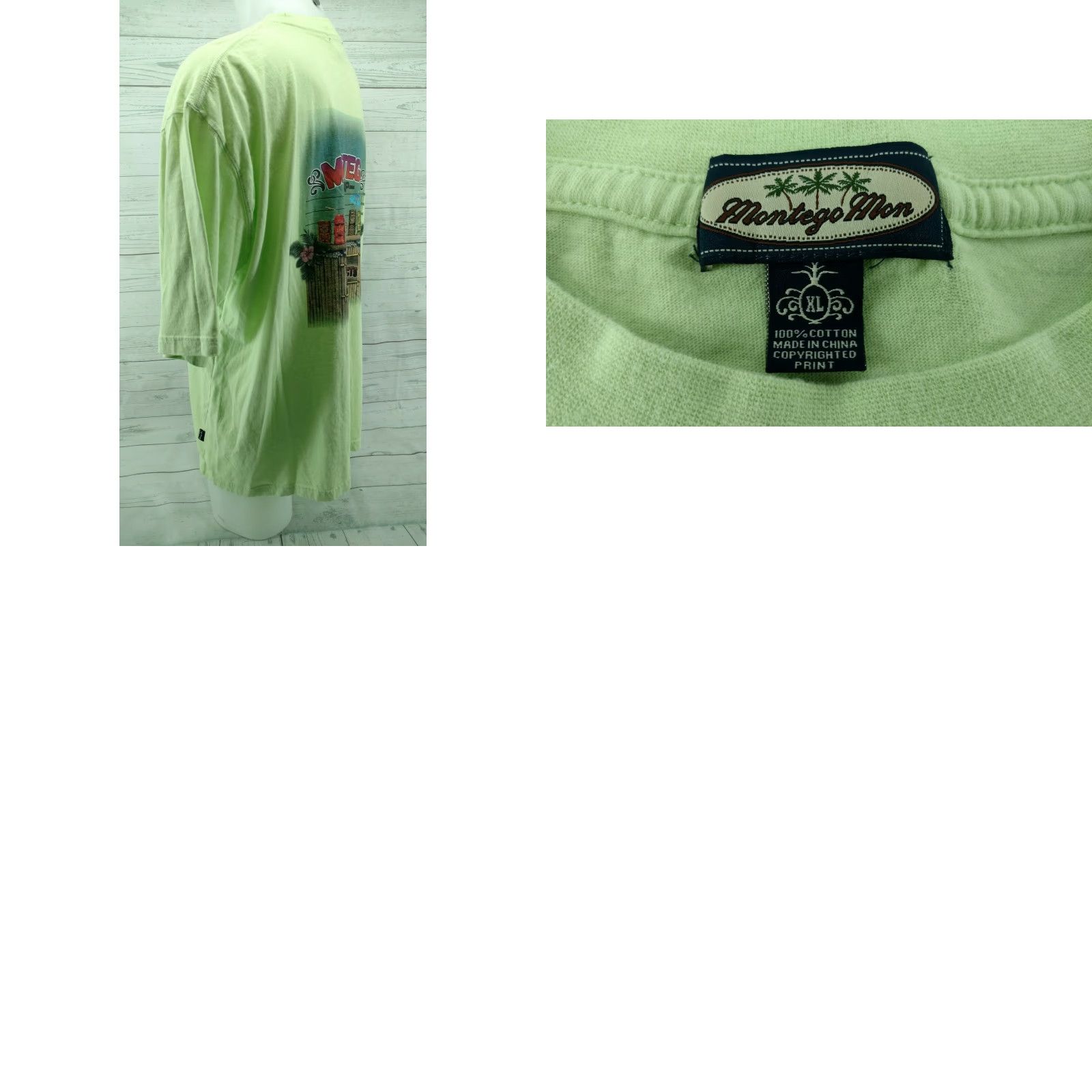 Vintage Montego Mon Mens XL Green T Shirt Crew Neck Short Sleeve Tiki Bar Line Up Regular Cotton Shirt Womens? Size US XL / EU 56 / 4 - 8 Thumbnail