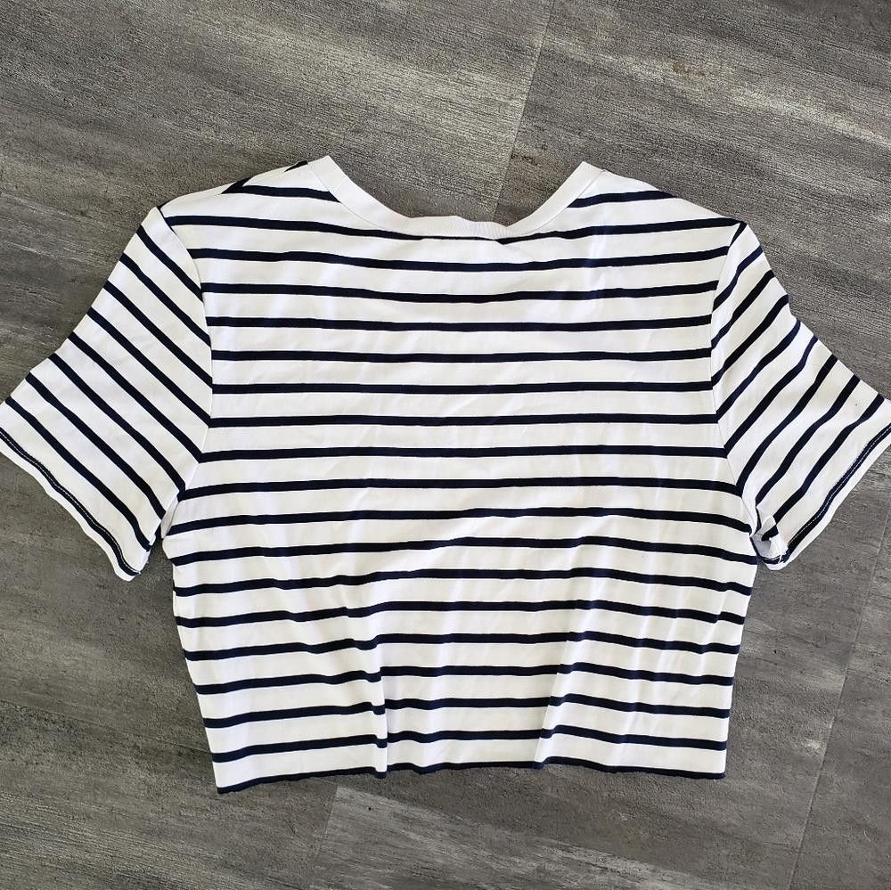 Designer White Navy Striped BD Cropped Short Sleeve Size S / US 4 / IT 40 - 2 Thumbnail