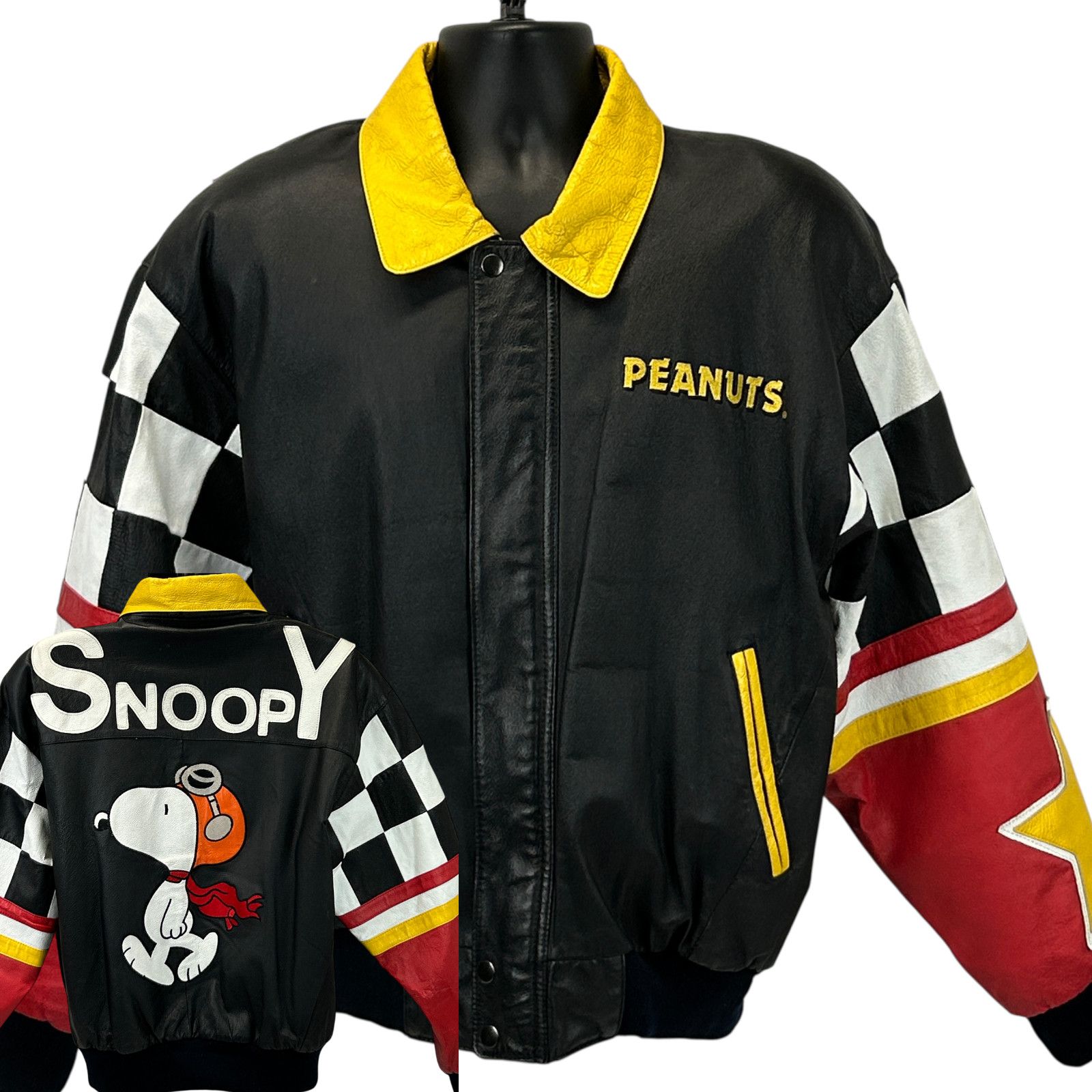 Excelled Vintage 90s Snoopy Peanuts Leather Bomber Jacket L Large Size US L / EU 52-54 / 3 - 1 Thumbnail