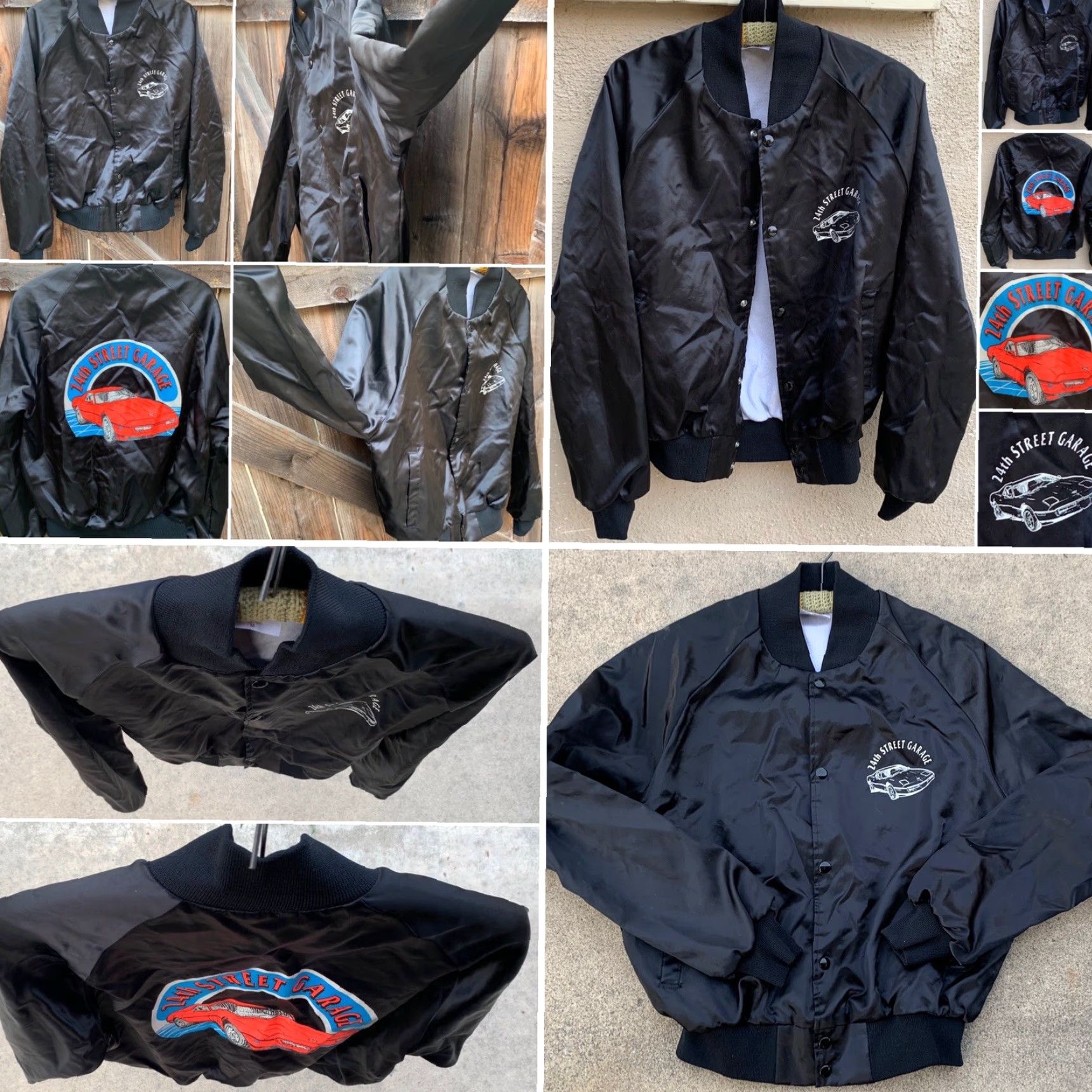 Garage VINTAGE Auburn Sportswear Jacket Men M Black Satin Neon Corvette Graphics 24th Street Garage US Made Snap Closure Logo Varsity Retro 80s 90s Cars Size US M / EU 48-50 / 2 - 7 Thumbnail