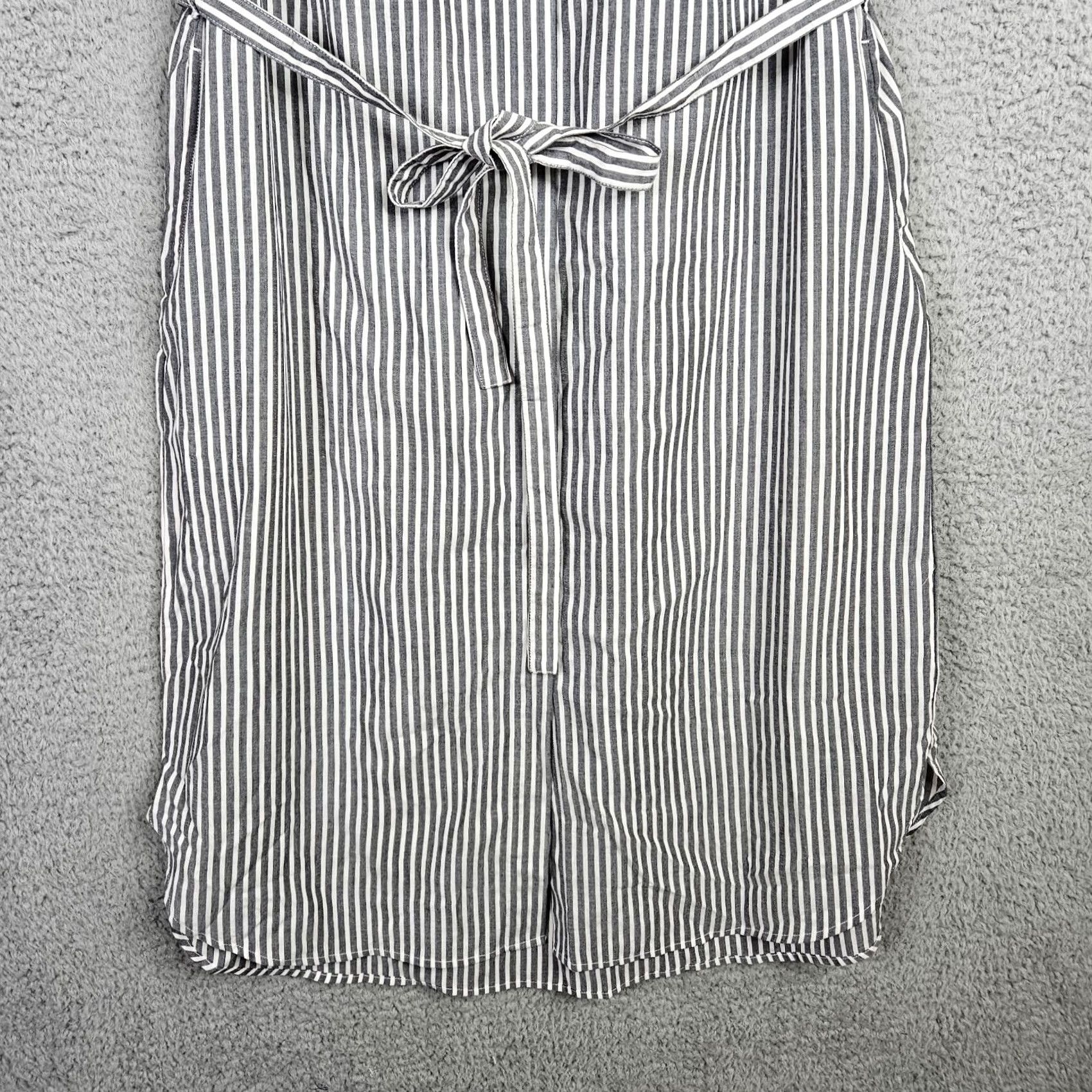Uniqlo Uniqlo Women's Belted Gray White Striped Crew-Neck Short Sleeve Dress Size S Size 28" / US 6 / IT 42 - 4 Thumbnail