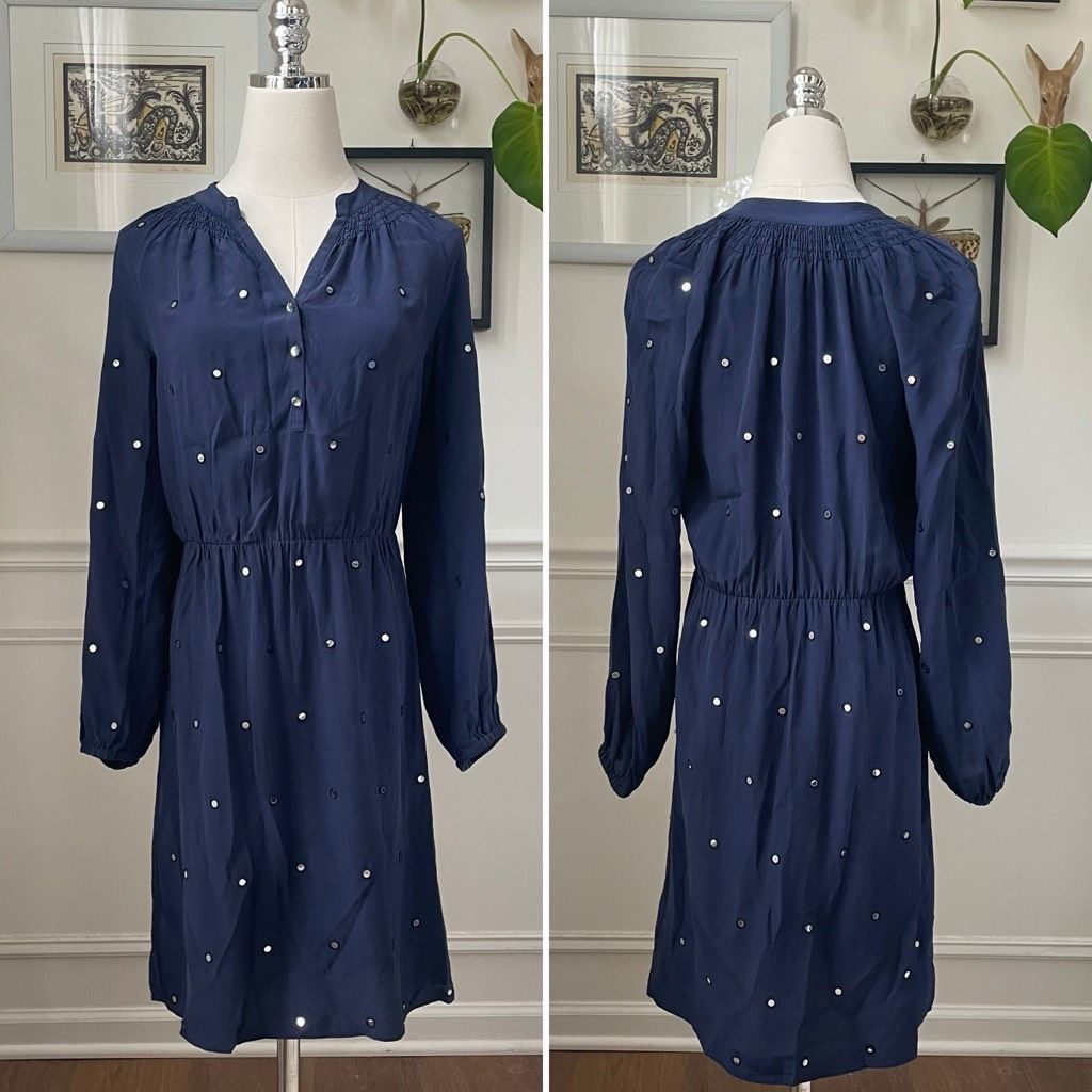 Lilly Pulitzer Lilly Pulitzer Turner Mirror Silk Navy Blue Shirt Dress $278 Size XS / US 0-2 / IT 36-38 - 2 Thumbnail