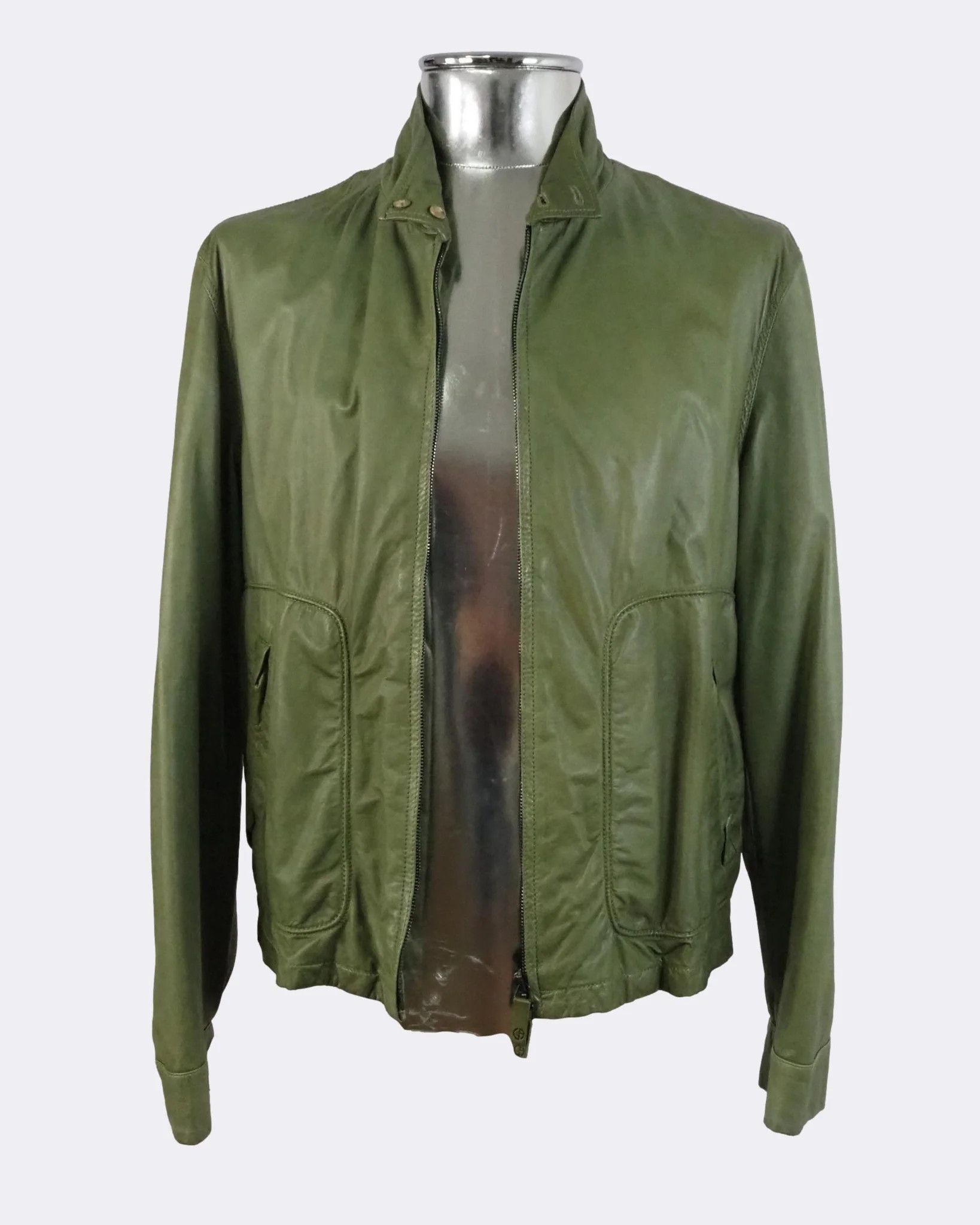 Giorgio Armani Men's Giorgio Armani Lightweight Green Leather Jacket $2083 Size US M / EU 48-50 / 2 - 8 Thumbnail