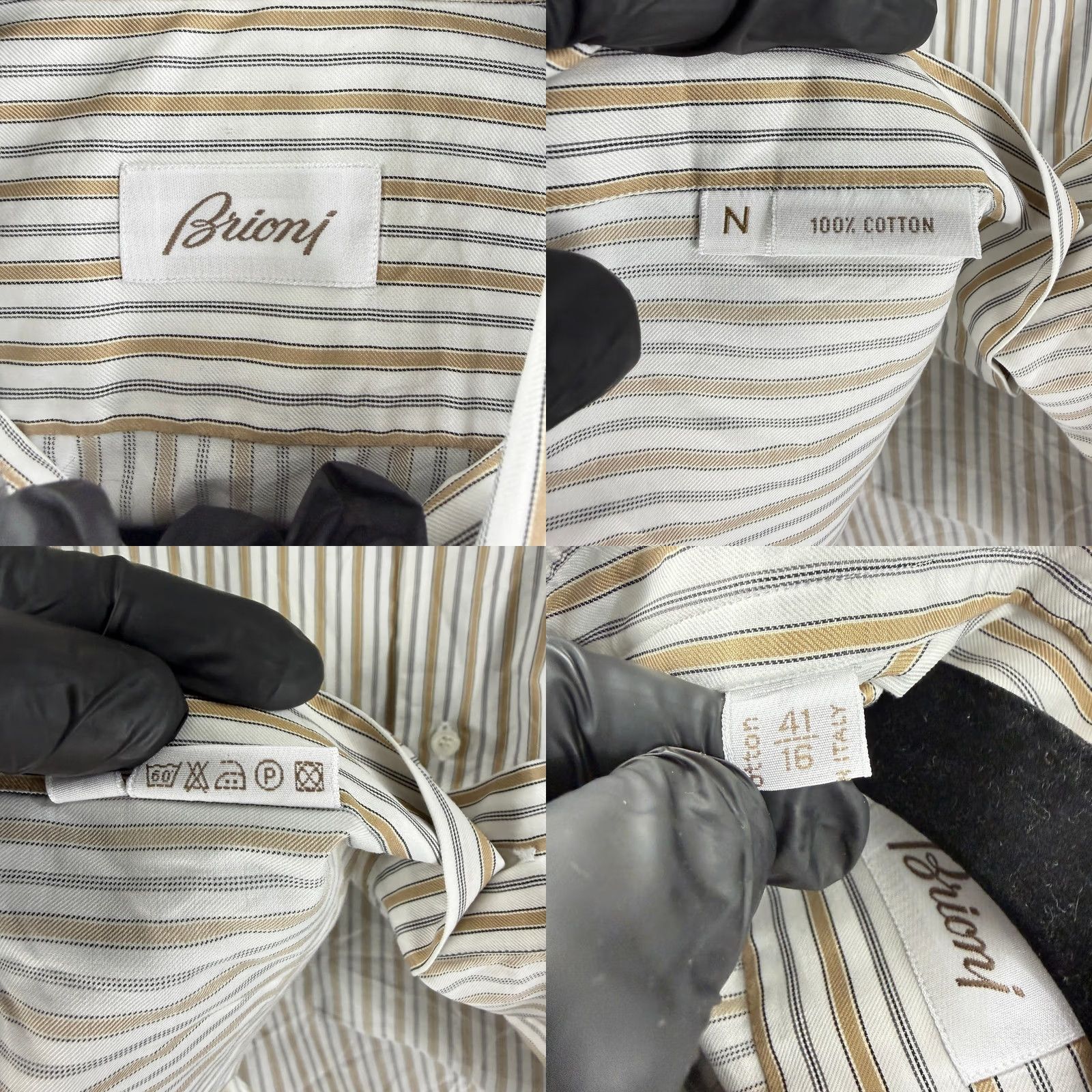 Brioni Brioni Button-Up Shirt Mens XL Tan White Striped Long Sleeve Italy Luxury Business Casual Formal Workwear Size US L / EU 52-54 / 3 - 8 Thumbnail
