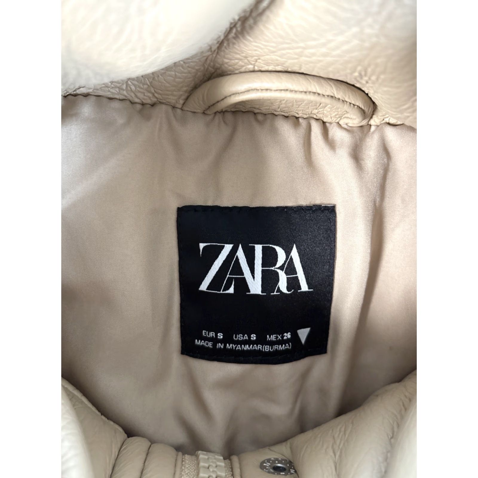 Zara Zara Faux Leather Puffer Jacket Womens Small Zip Cropped Winter Tan Brown Women N/A Size S / US 4 / IT 40 - 4 Thumbnail