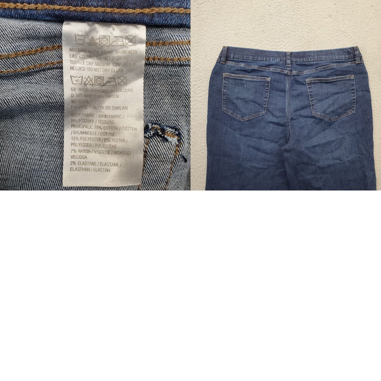 Denime D&Co. Jeans Womens Petite 16P Blue Denim Dark Wash Whiskered Comfort Straight Leg Jeans Size 38" / US 16 / IT 52 - 8 Thumbnail