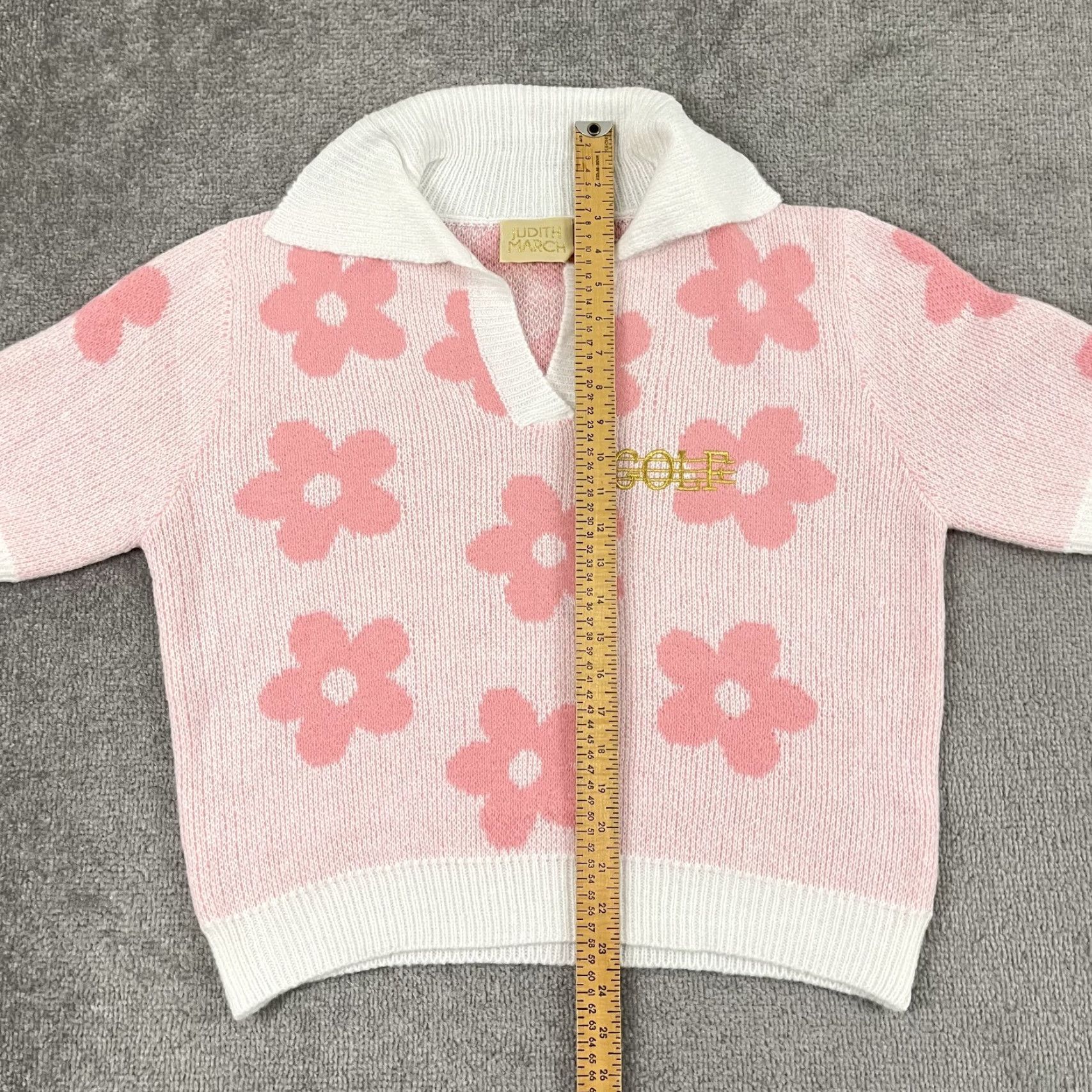 Vintage Judith March Sweater Polo Womens Medium Golf Pink White Floral Knit Preppy Shirt Size M / US 6-8 / IT 42-44 - 4 Thumbnail