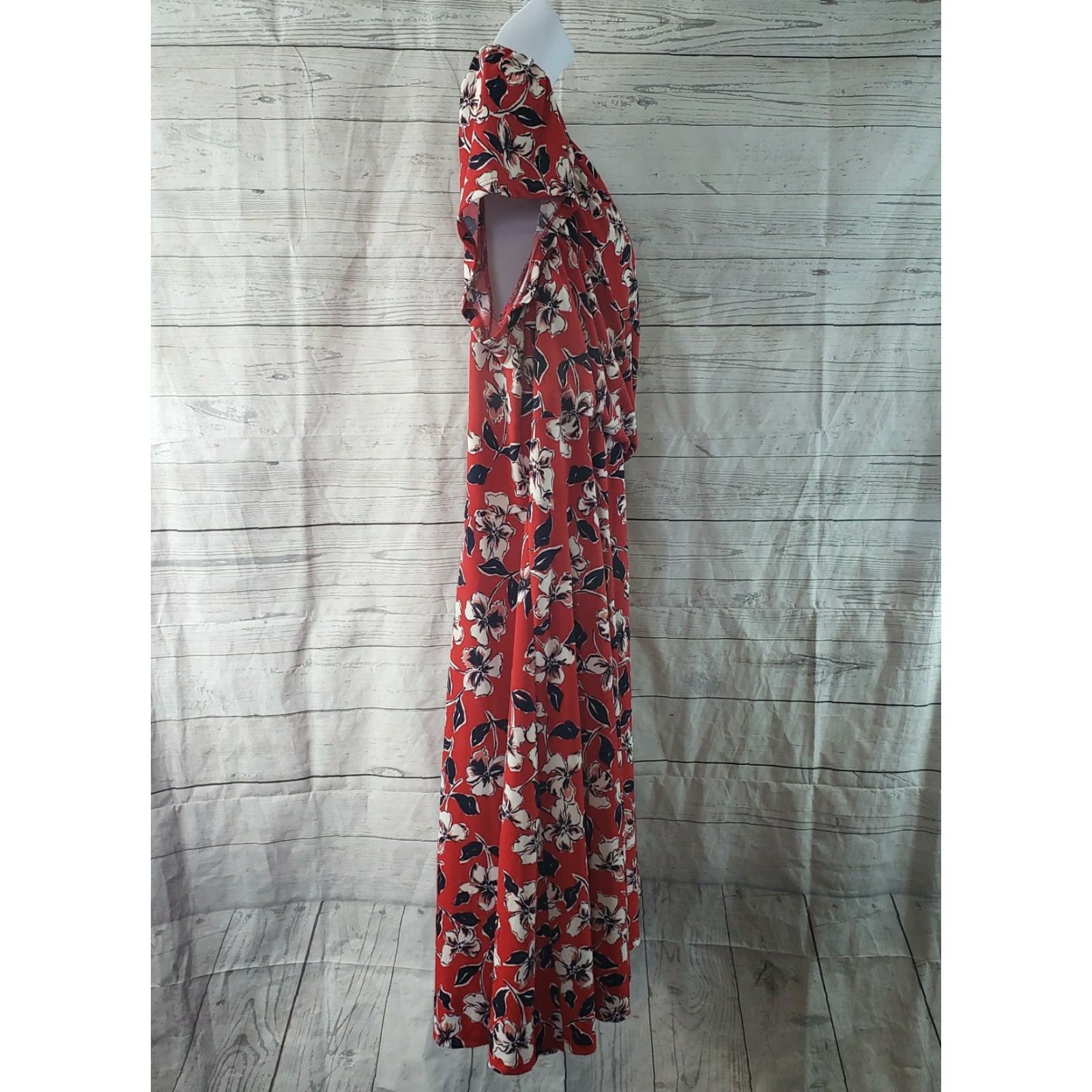 Vintage Leota for Dia & Co Womens Faux Wrap Dress Sz 5L Red Floral Short Sleeve Midi Dress Mens? Size 27" / US 4 / IT 40 - 3 Thumbnail