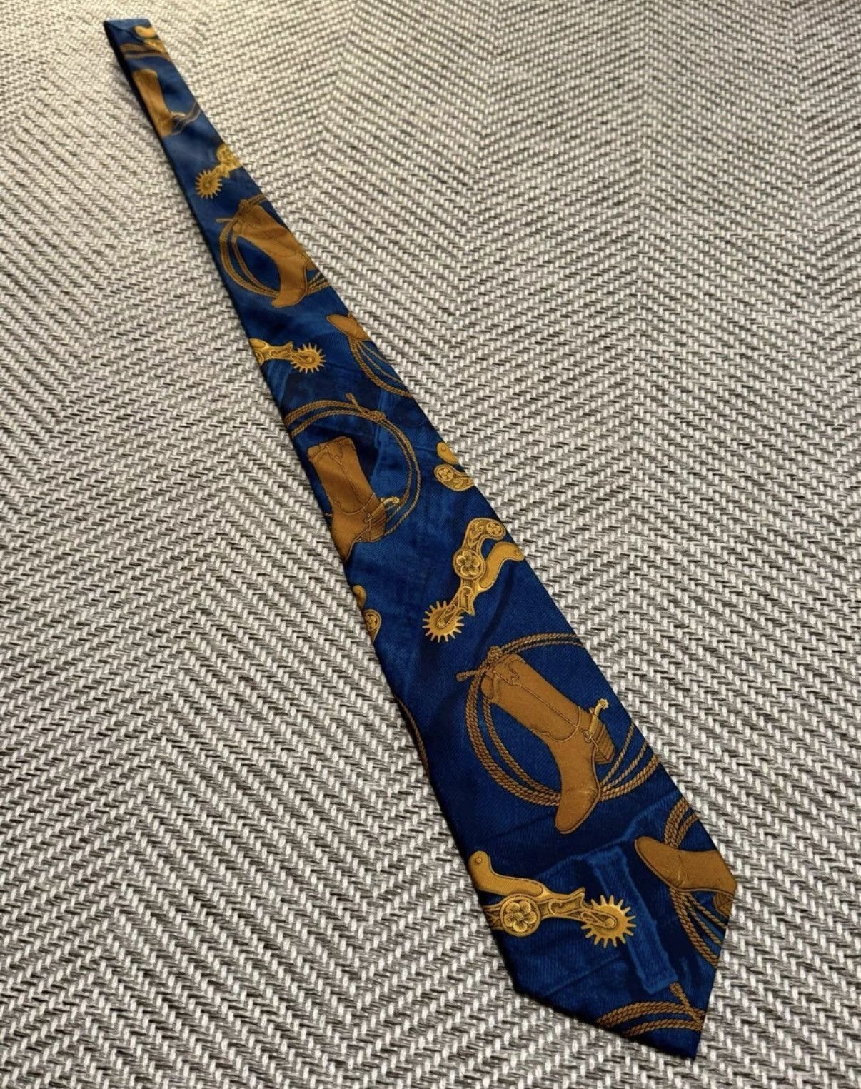 Jean Paul Gaultier Blue Western Boot & Gear Print Necktie Size ONE SIZE - 2 Thumbnail