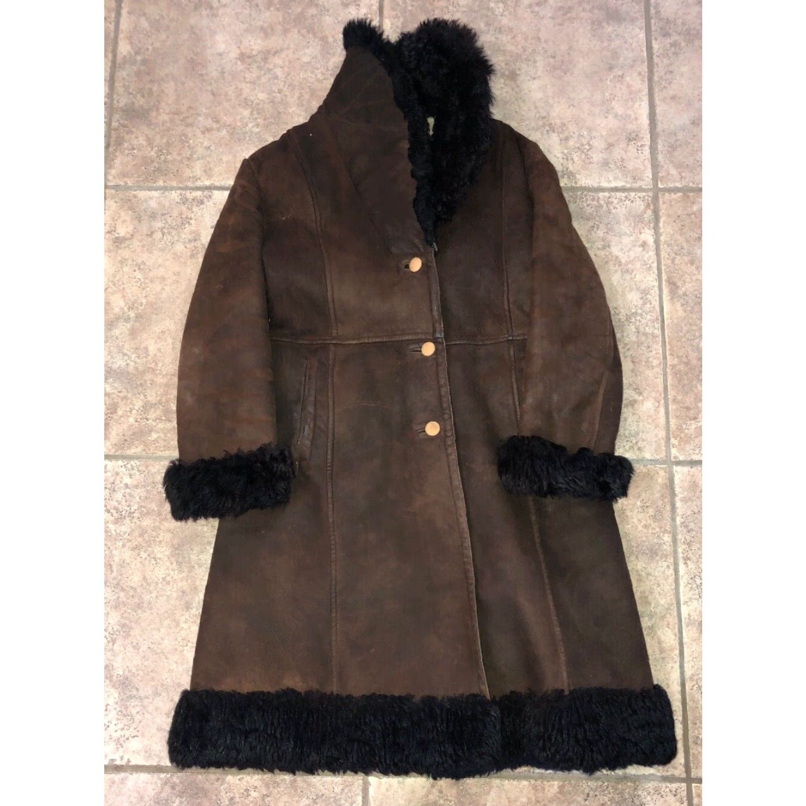 Vintage VINTAGE Women's Brown Leather Shearling Sheepskin Coat Fur Trim Size M Size M / US 6-8 / IT 42-44 - 2 Thumbnail