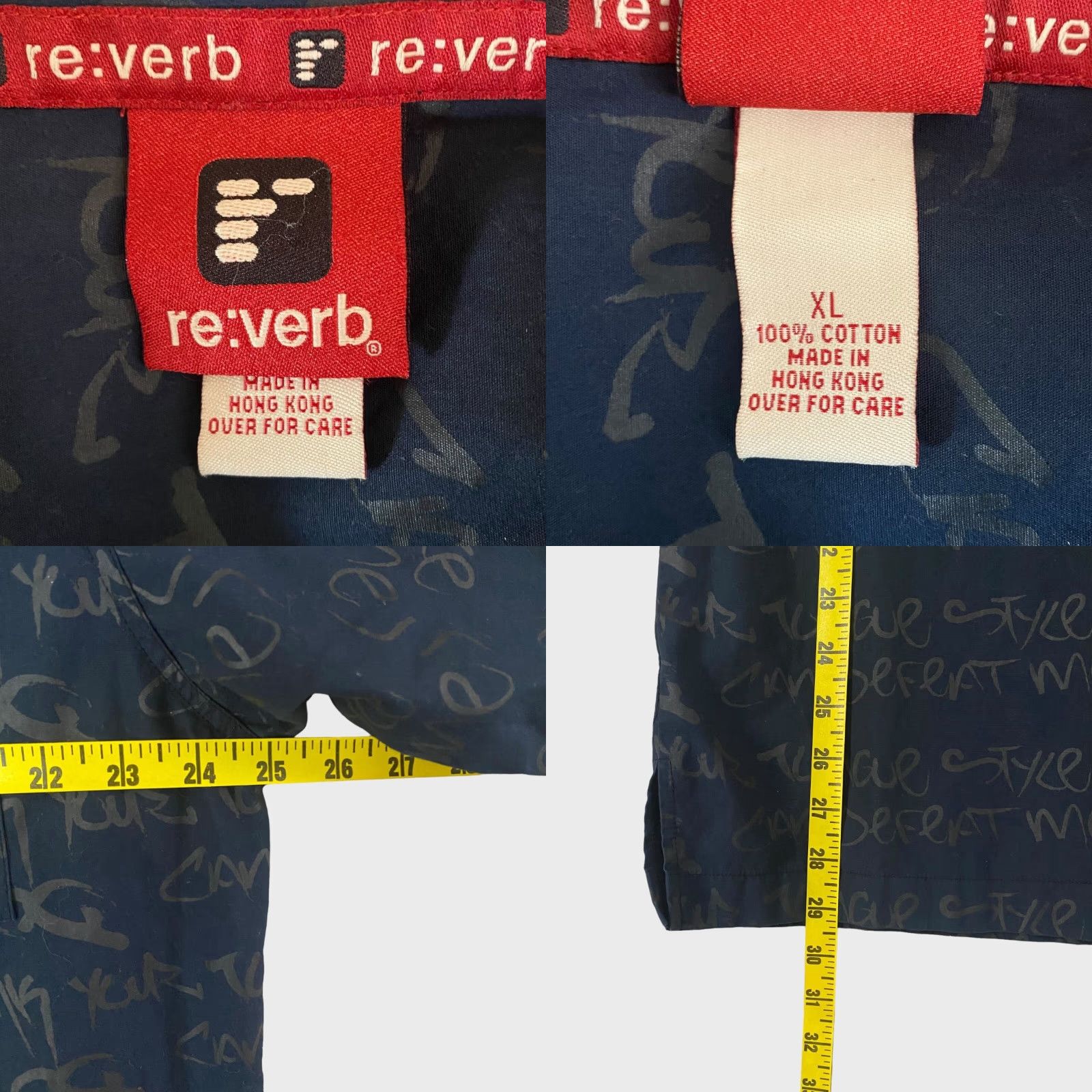 Vintage Y2K Re:verb Graffiti Script Button-Up Shirt Men's XL Navy Blue Short-Sleeve Size US XL / EU 56 / 4 - 8 Thumbnail
