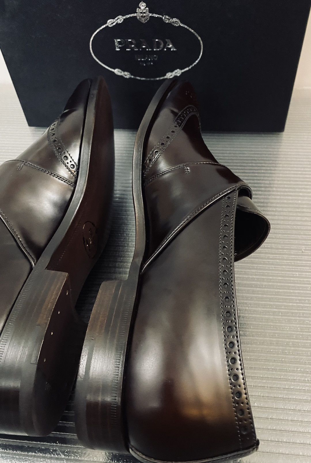 Prada Prada 🇮🇹 Bruciato wingtip toe medallion buckle loafer 11 NEW Size US 11 / EU 44 - 12 Thumbnail