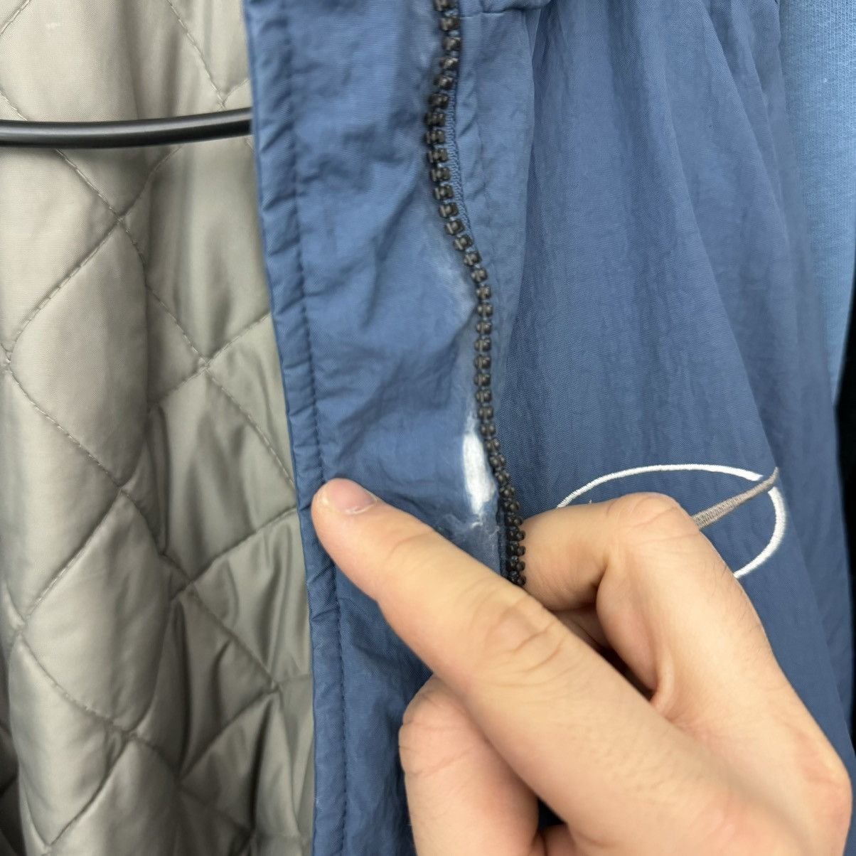 Nike × Vintage Vintage Nike Central Swoosh Bomber Jacket 90s y2k beige blue Size US M / EU 48-50 / 2 - 17 Thumbnail