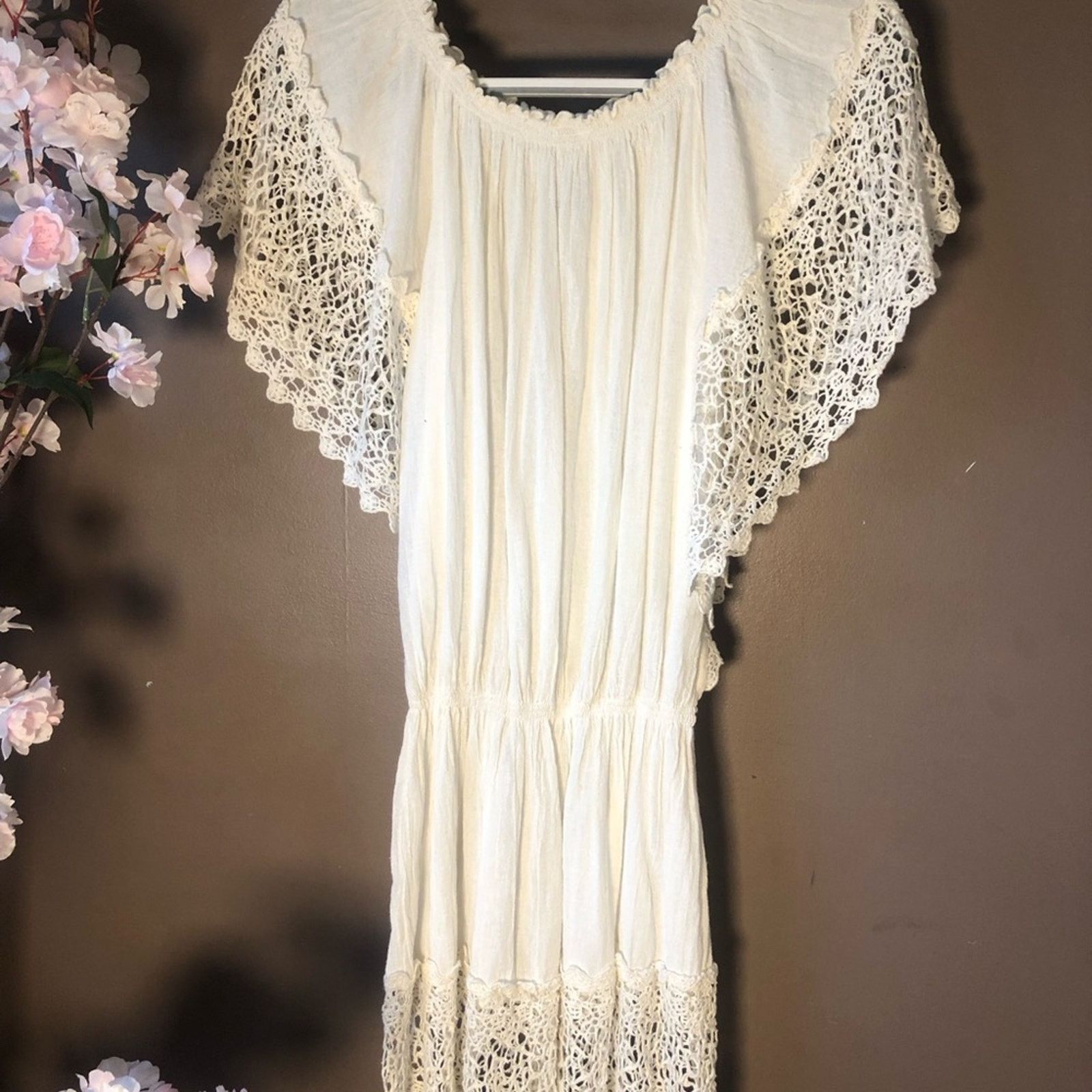 NBDN Nobrandedon Dress White linens stretch with knitted embroidery. Size S / US 4 / IT 40 - 2 Thumbnail