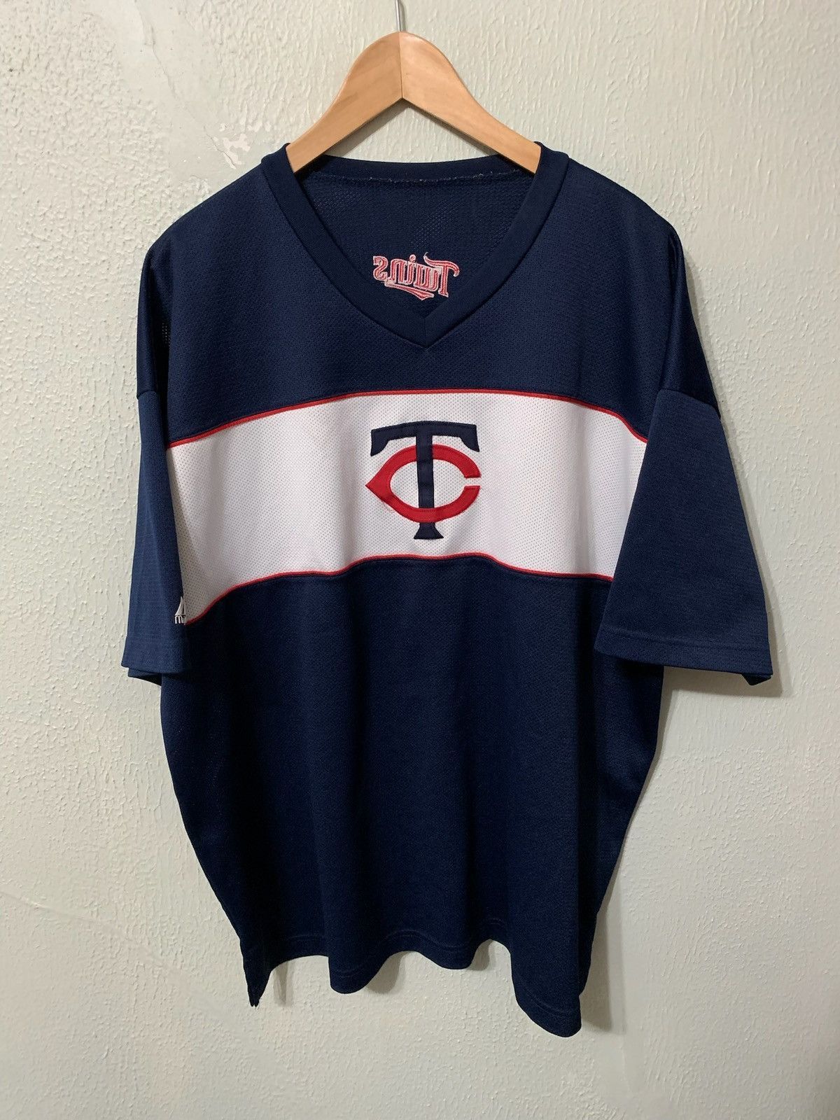 Vintage Vintage No Tag TC Twins Navy White Stripes Jersey Size US XL / EU 56 / 4 - 1 Thumbnail
