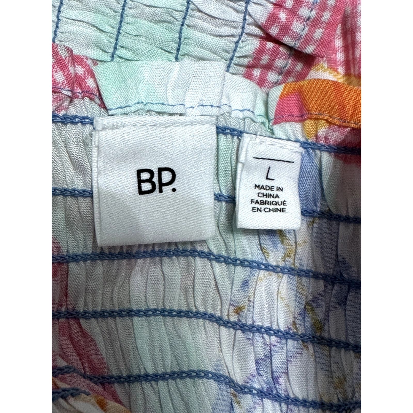 BP. BP Crop Top Smocked Shoulder Tie Geometric Multi Pastel NWOT Size L / US 10 / IT 46 - 7 Thumbnail