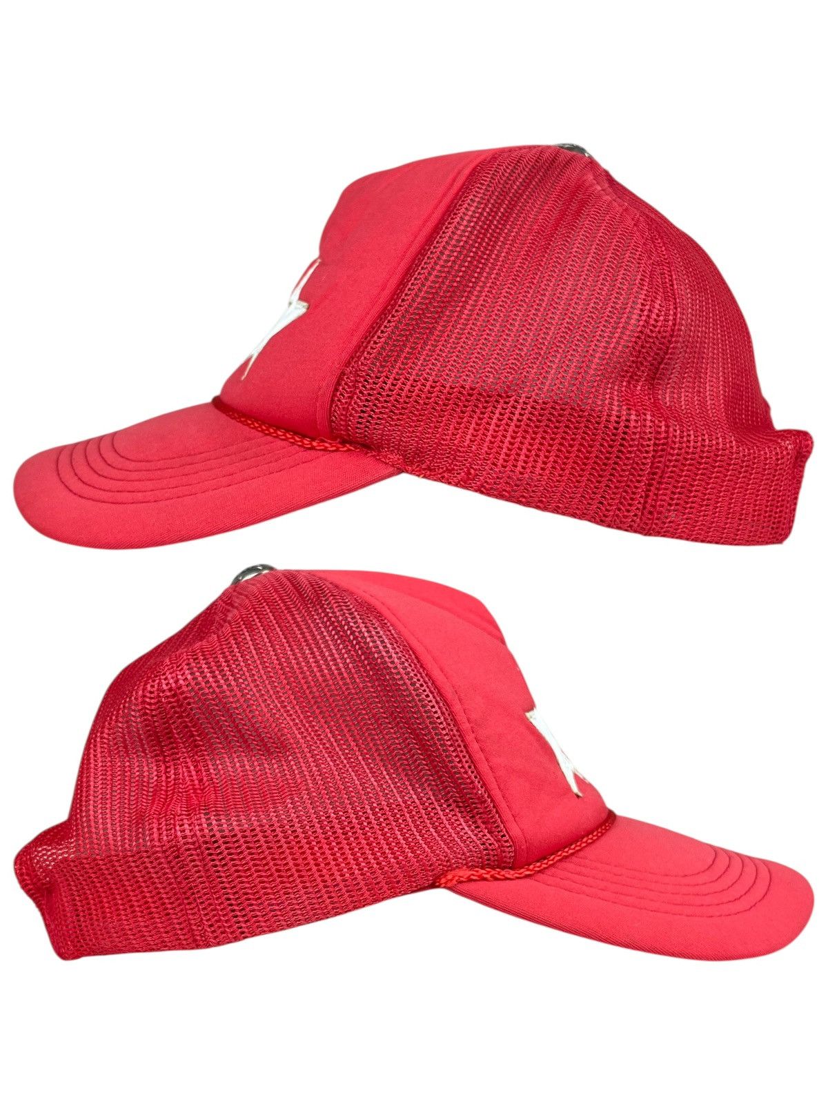 Chrome Hearts × Vintage Chrome Hearts Triple Star Leather Patch Red Trucker Hat Size ONE SIZE - 2 Thumbnail
