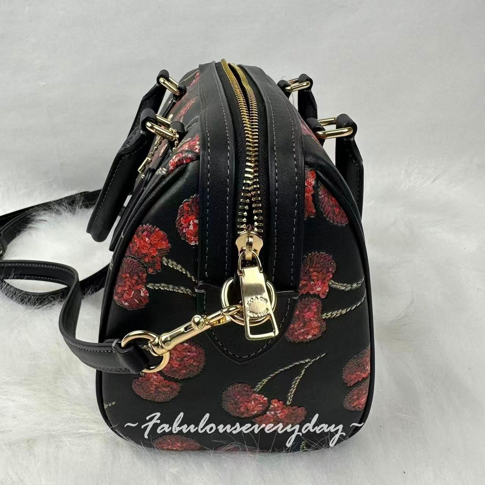 Coach Coach Rowan Satchel Bag xbody Cherry Print Leather Black Size ONE SIZE - 2 Thumbnail