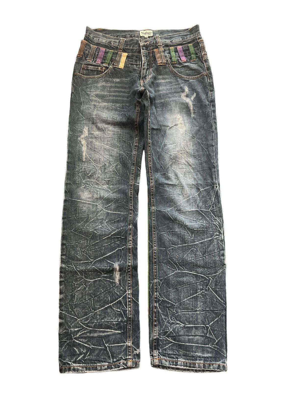 image of Vintage Double Waistnylaus Distressed Denim Pant in Blue, Men's (Size 30)