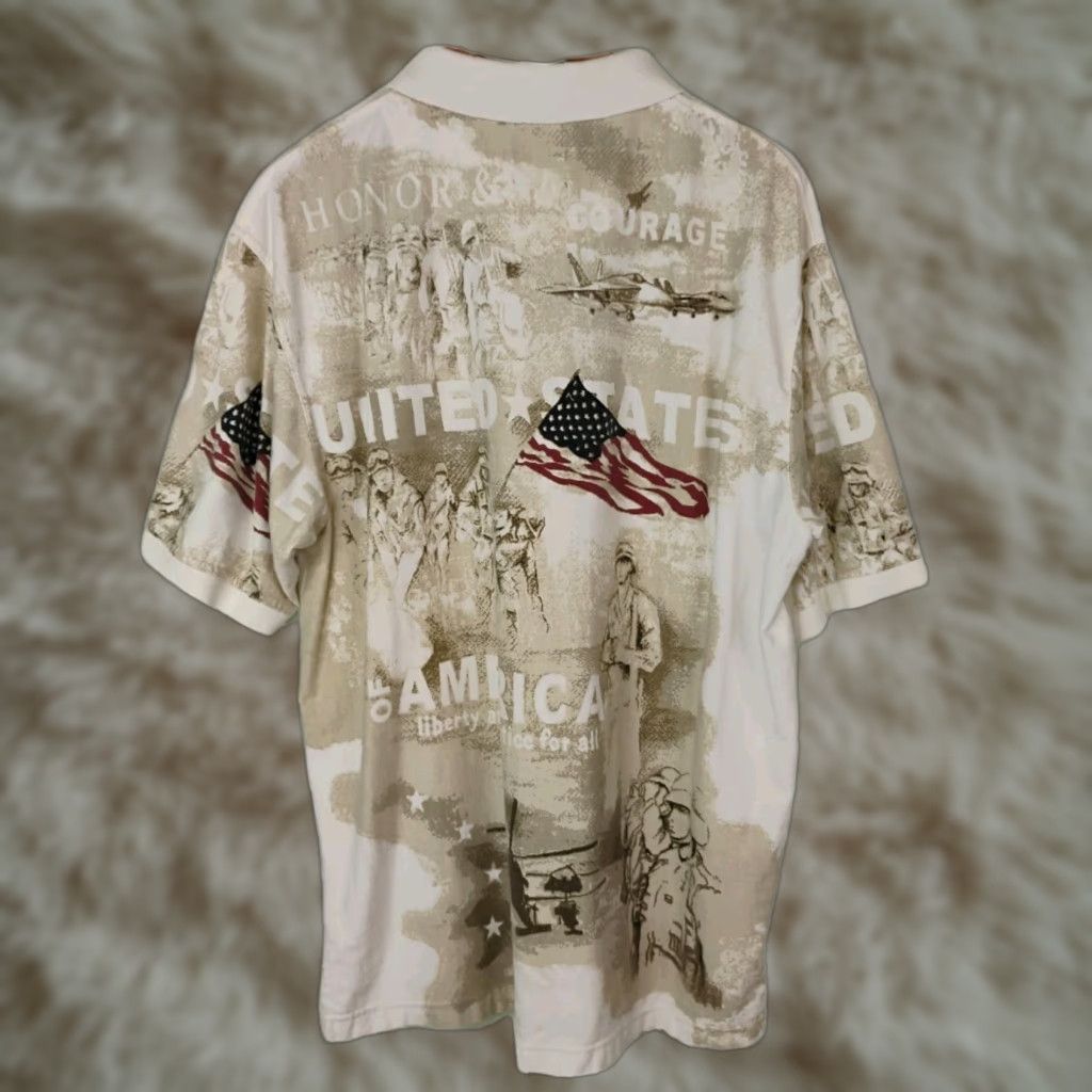 Cotton Traders VINTAGE Cotton Traders Polo Shirt 4th Of July Military Patriot Patriot/Flag/Patriotic Beige Large Men’s Short Sleeve Collared Polo Shirt Size US L / EU 52-54 / 3 - 1 Thumbnail