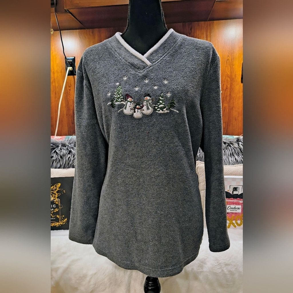 Croft & Barrow Gray Snowman Embroidered Sweatshirt Size XL / US 12-14 / IT 48-50 - 1 Thumbnail