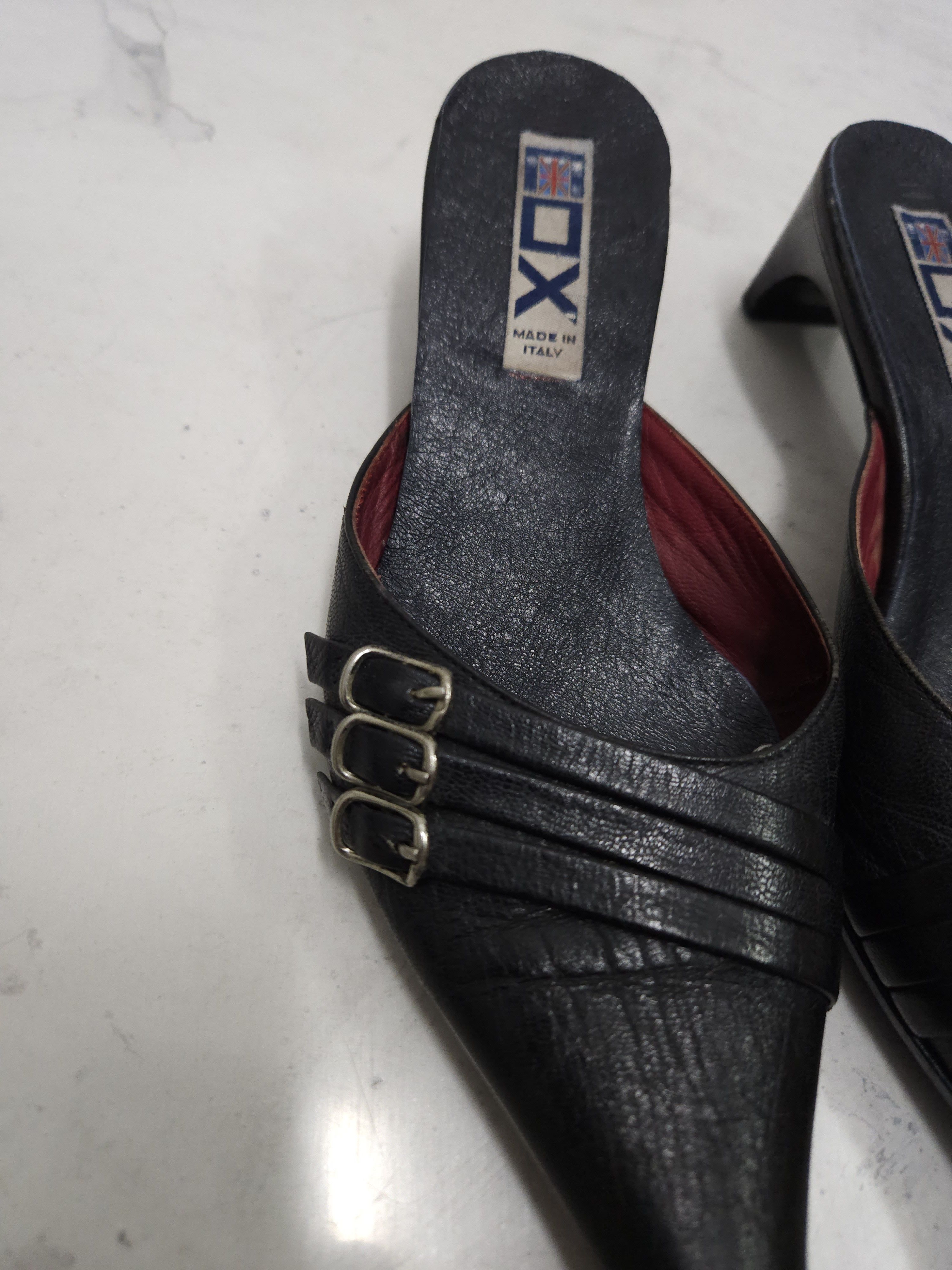 Vintage Archive y2k black leather pointed toe mules with buckles Size US 5 / IT 35 - 11 Thumbnail