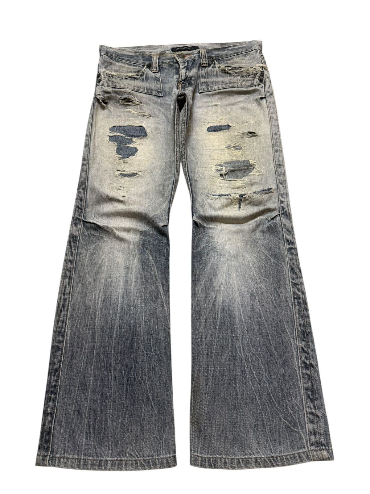 Kapital Vintage Y2K Japanese Faded Thunder Wash Distressed Flare Size US 34 / EU 50 - 1 Thumbnail