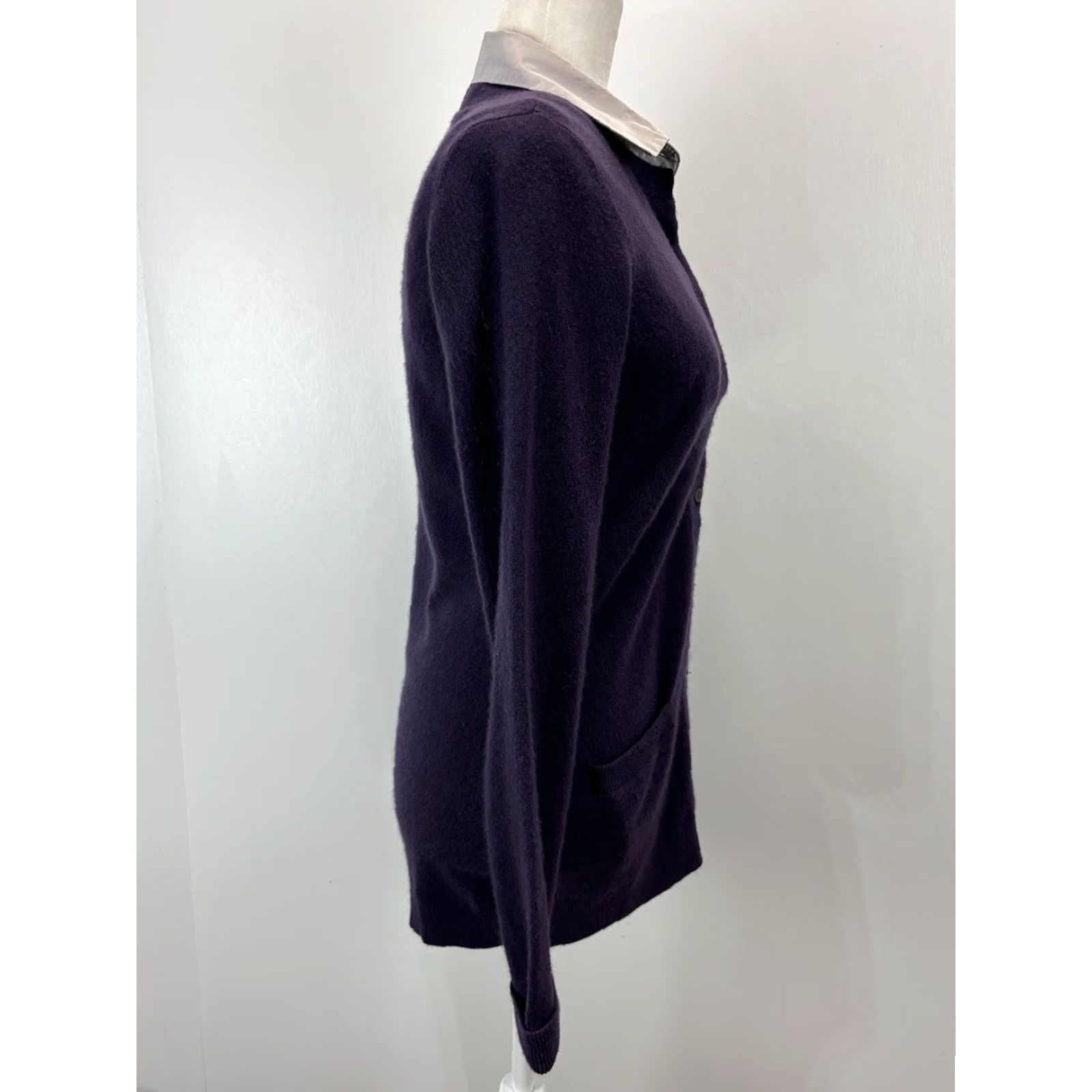 Vince Vince Cardigan Women Medium Purple 100% Cashmere Button-Front Long Sleeve Solid Size M / US 6-8 / IT 42-44 - 4 Thumbnail