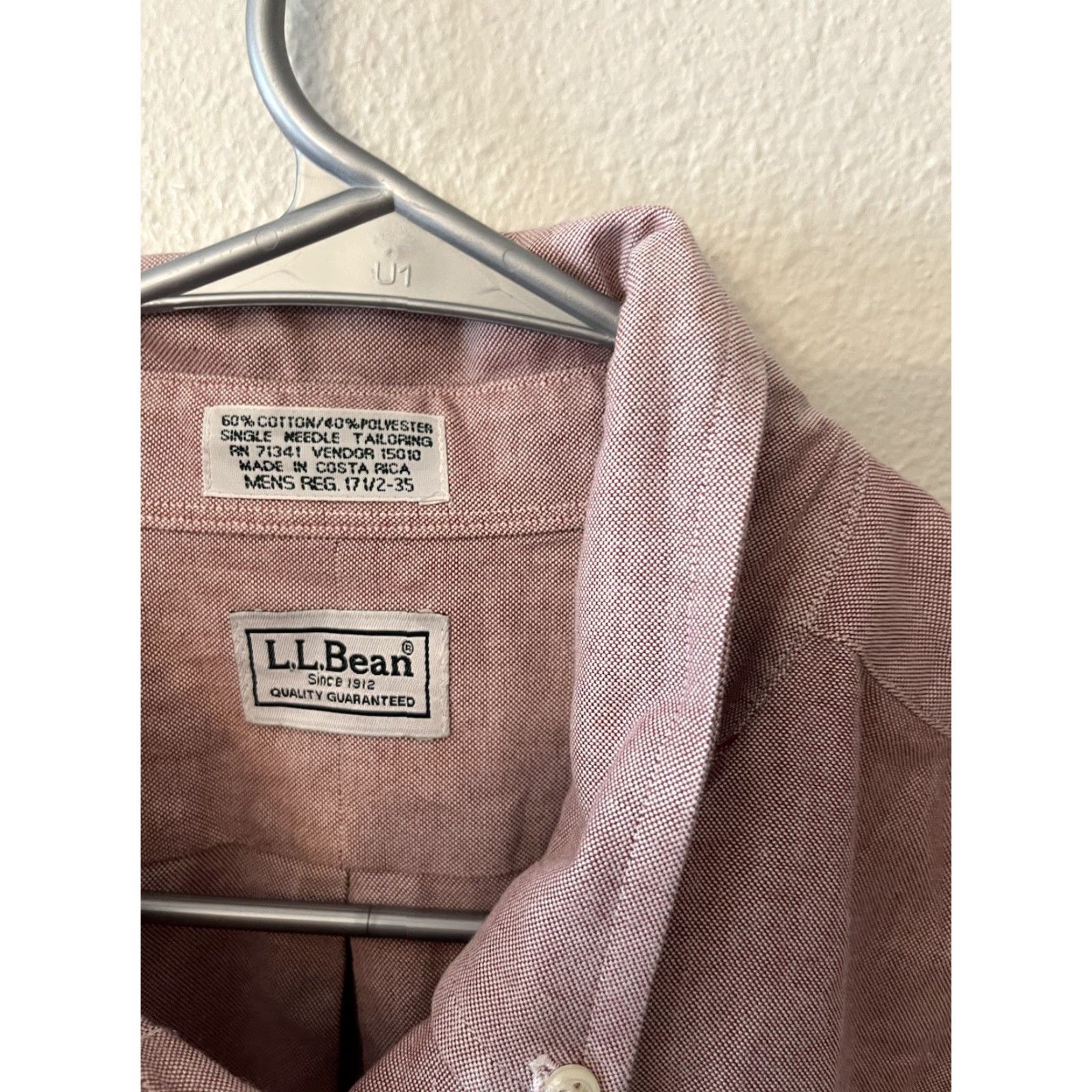 Vintage VINTAGE L.L. Bean Men’s 17.5-35 Button-Down Red Cotton Blend Long Sleeve Shirt Mens Size US XL / EU 56 / 4 - 3 Thumbnail
