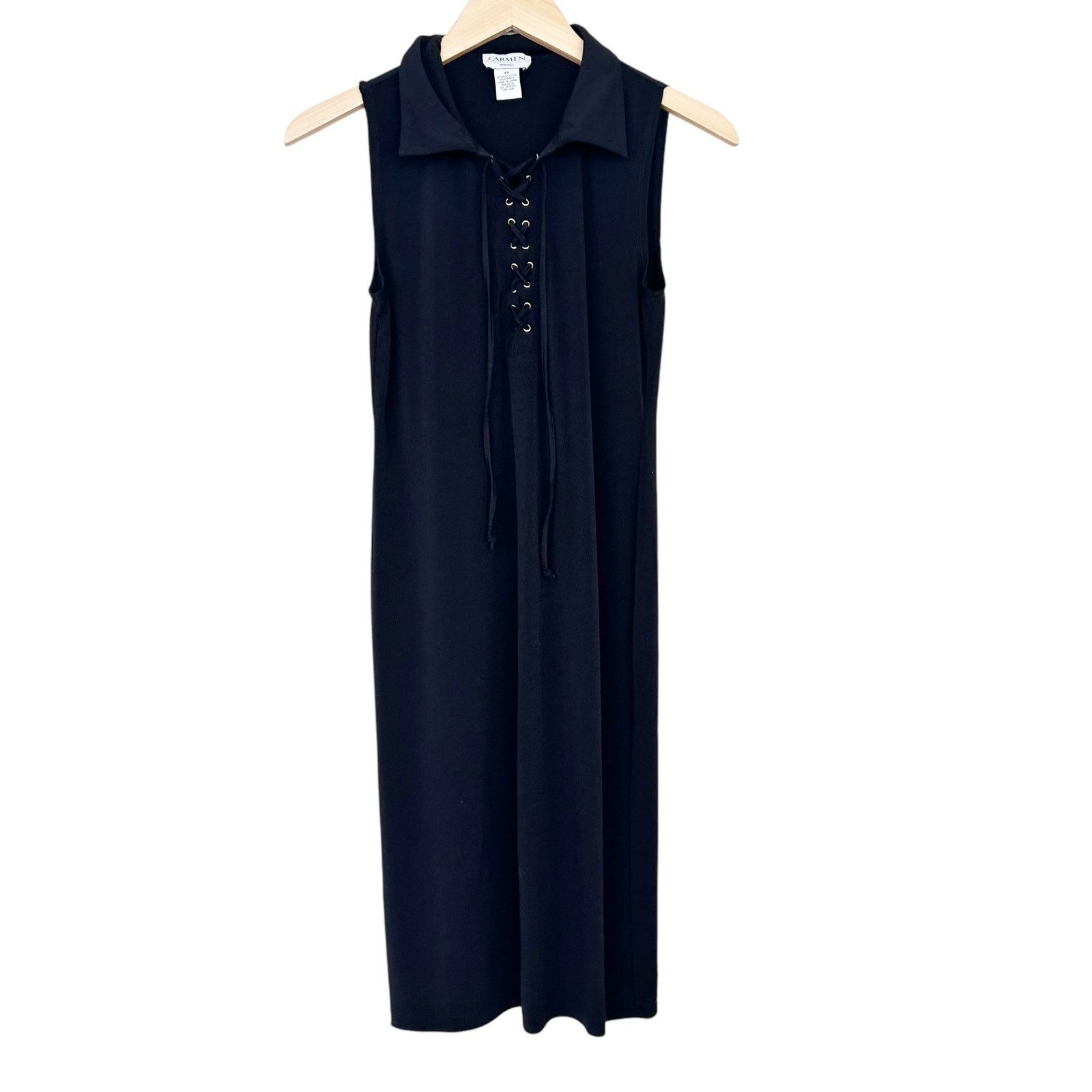 Other Carmen Marc Valvo Black Collared Sleeveless Dress Sz XS Size XS / US 0-2 / IT 36-38 - 1 Thumbnail