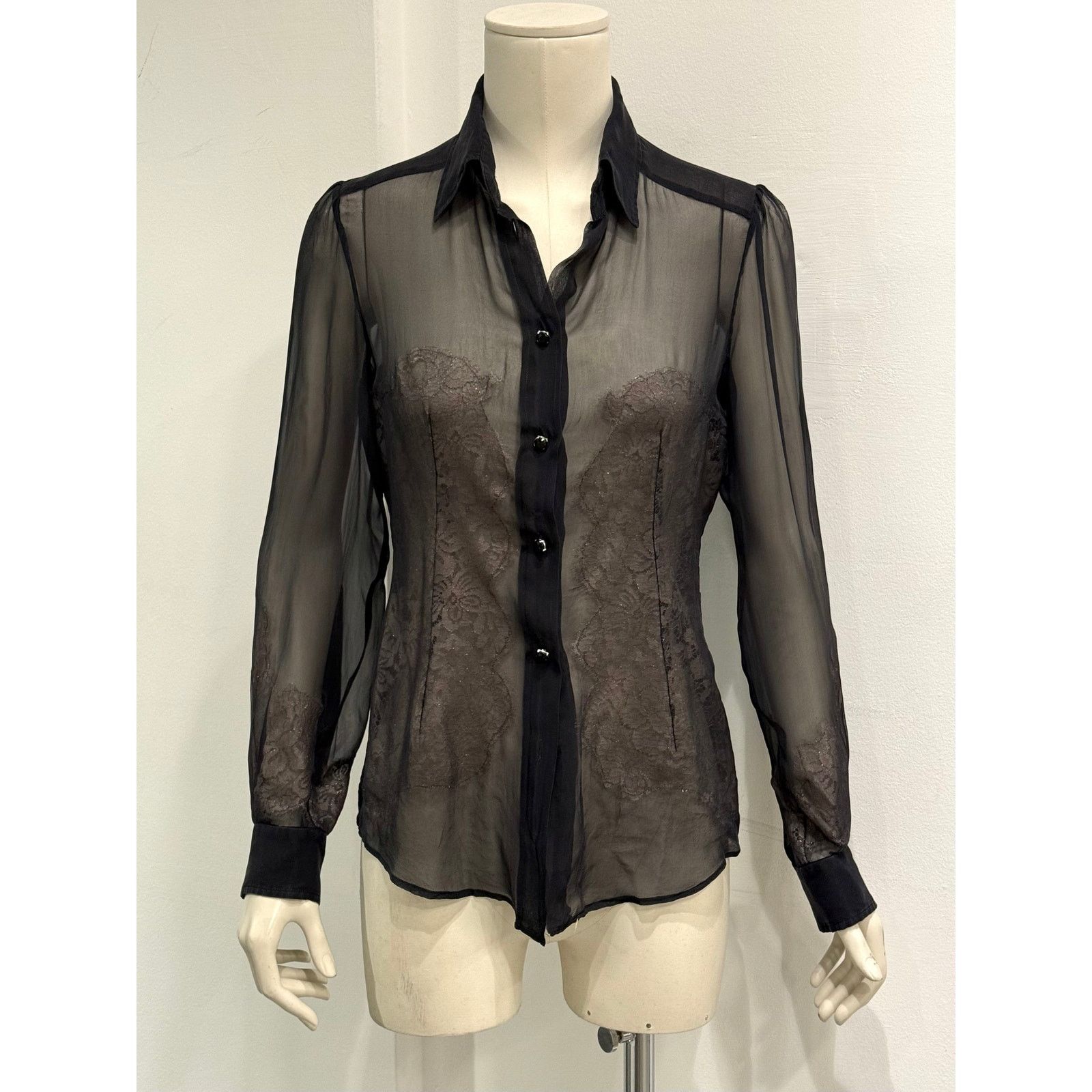 Dolce & Gabbana 2000s Dolce & Gabbana Silk lace hybrid shirt Size S / US 4 / IT 40 - 1 Thumbnail