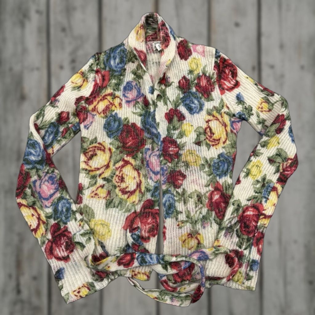 Lucky Brand Womens Floral Cardigan Sweater Mohair Blend