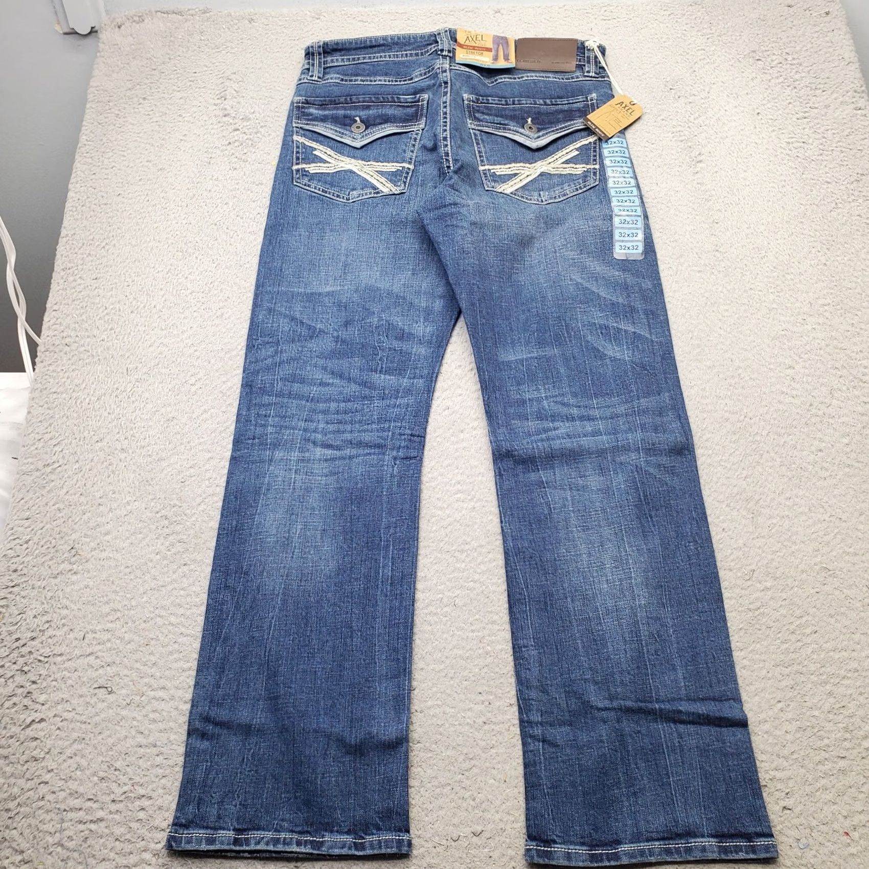 Denime Axel Jeans Mens Bootcut 32x32 Blue Denim Stretch Slim Contrast Stitch AXMB0056 Jeans Mens Size 32 Blue 5-Pocket Outdoor Vintage NWT Size US 32 / EU 48 - 2 Thumbnail