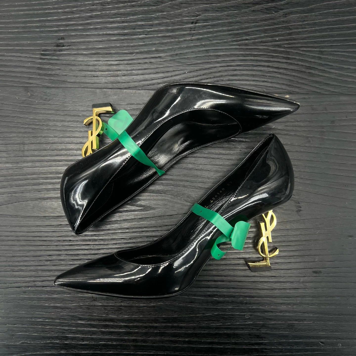 Saint Laurent Paris YSL Opyum Patent Black Gold Heels 37 Box Size US 6 / IT 36 - 5 Thumbnail