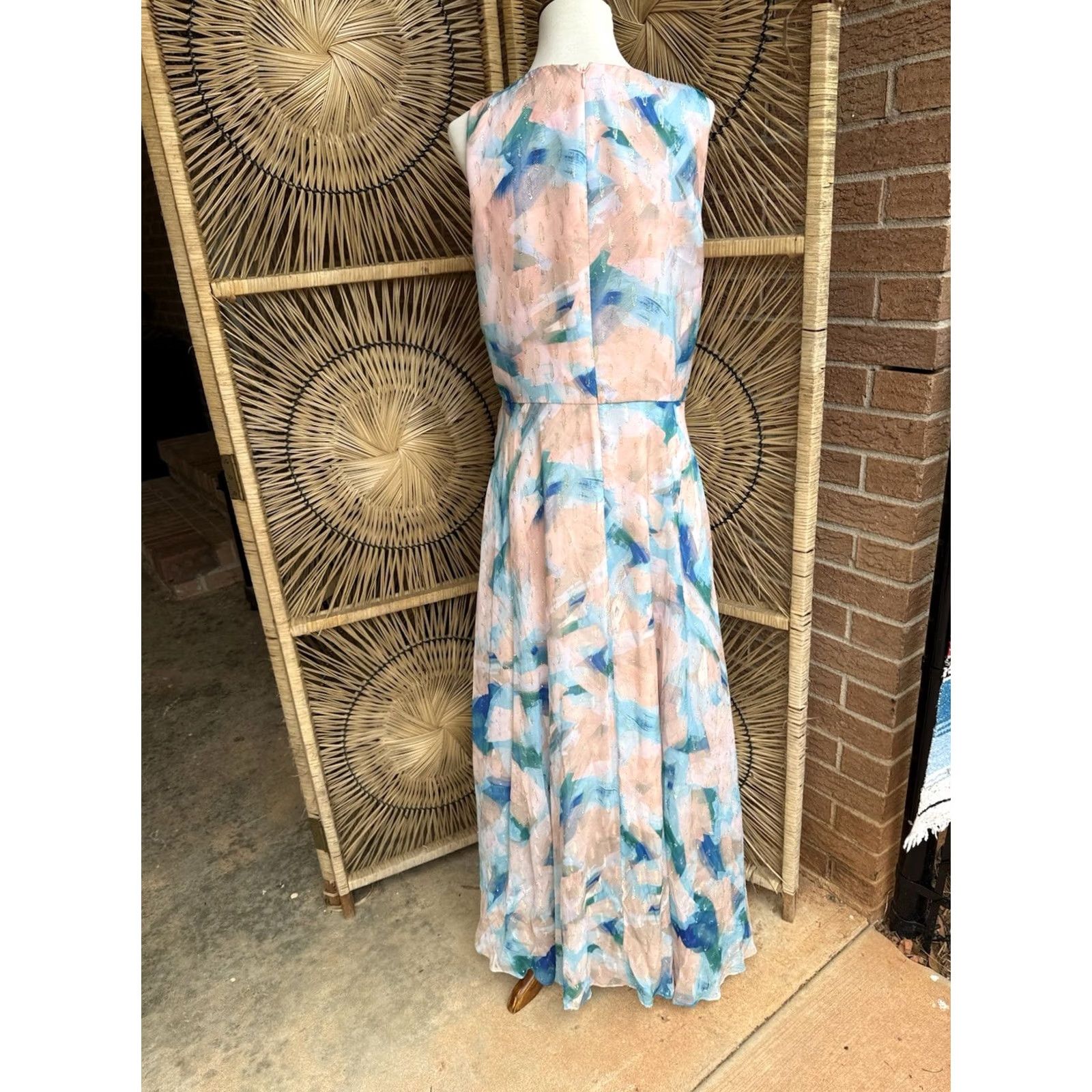 Vintage Shoshanna Blue Macie Brushstroke-Print Hi-Low Gown Dress Size 12 Womens Maxi Plateau? Size XL / US 12-14 / IT 48-50 - 4 Thumbnail