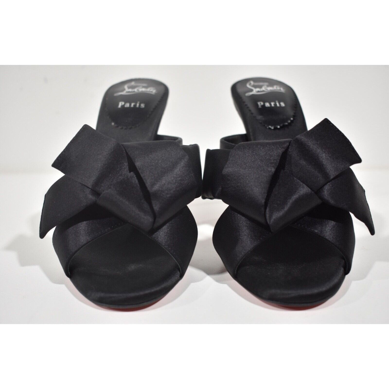 Christian Louboutin Matricia 100 Black Satin Bow Backless Sandal Heel Pump 36 Size US 6 / IT 36 - 5 Thumbnail