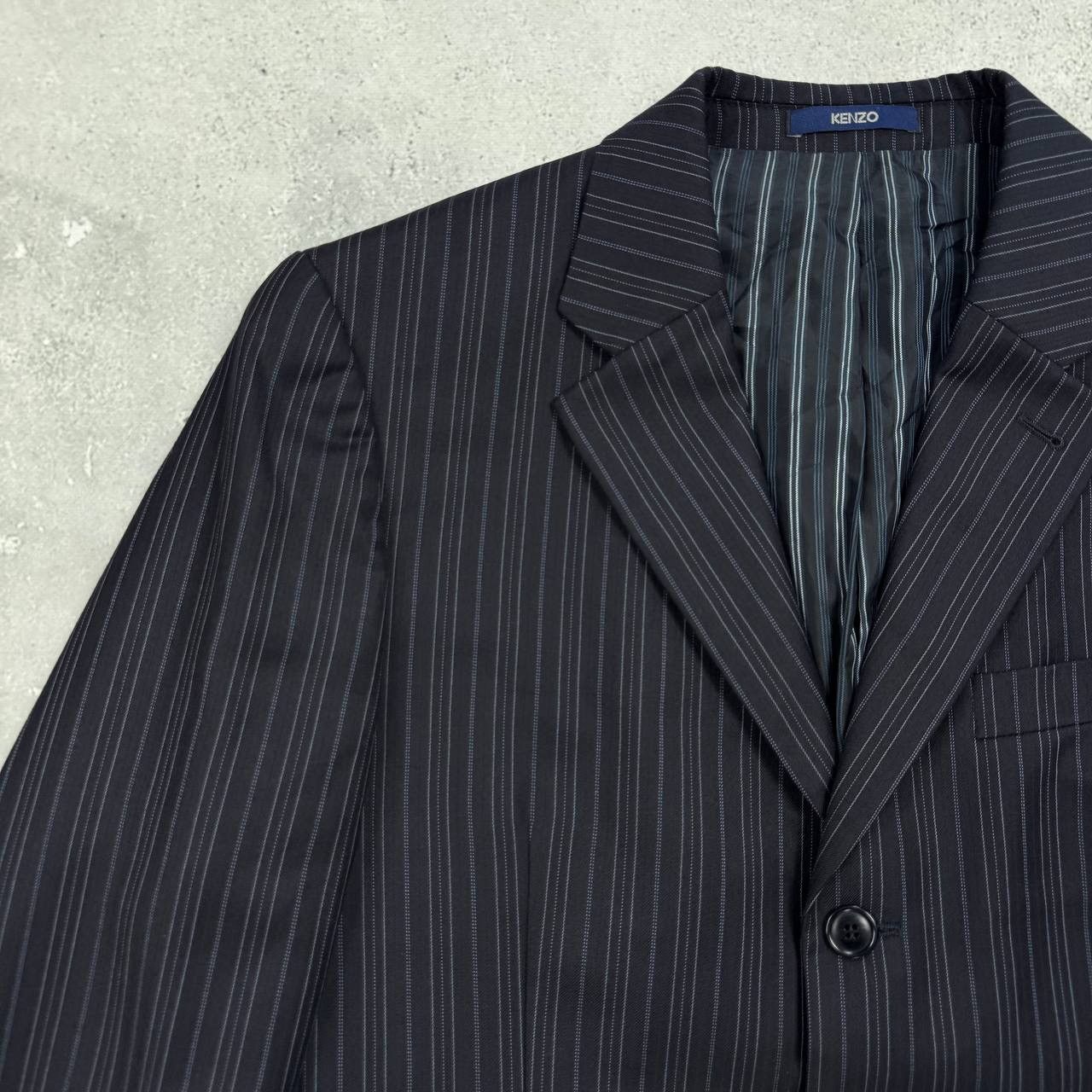 Kenzo Vintage Kenzo Homme Striped Three Button Wool Blazer Navy 50 Size 50R - 3 Thumbnail