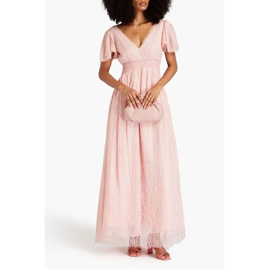 Alice + Olivia Alice + Olivia Charlsie Smocked Lace Maxi Dress Pink size 4 Size S / US 4 / IT 40 - 2 Thumbnail