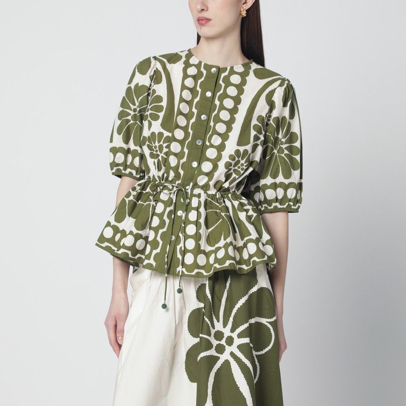 Farm Rio Farm Rio Palermo Blouse With Green Print Size XS / US 0-2 / IT 36-38 - 1 Thumbnail