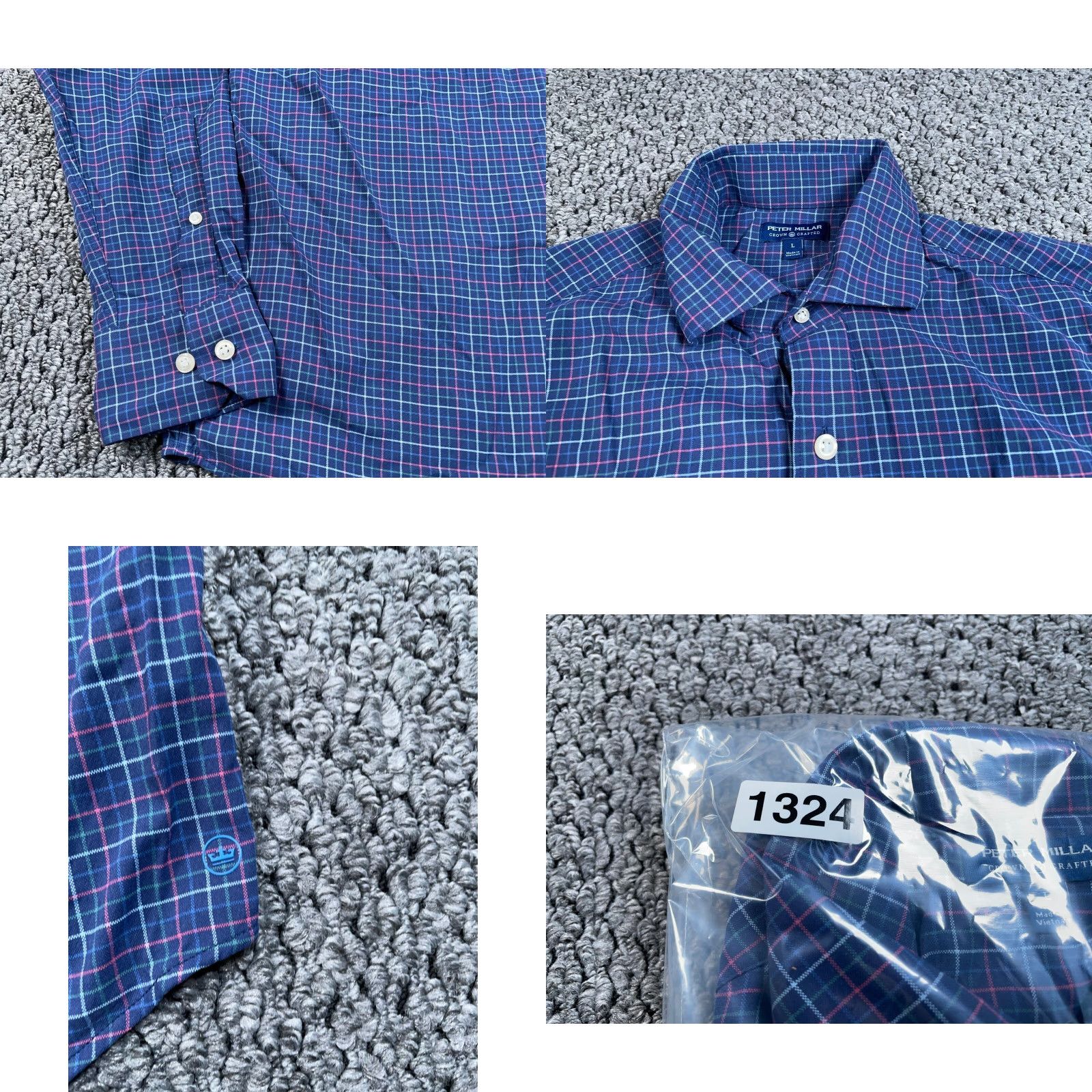 Peter Millar Peter Millar Shirt Long Sleeve Adult Large Blue Nylon Spandex Cutaway Collar Check Pattern Button-Up Casual Mens Nylons Lightweight, Stretch Size US L / EU 52-54 / 3 - 9 Thumbnail