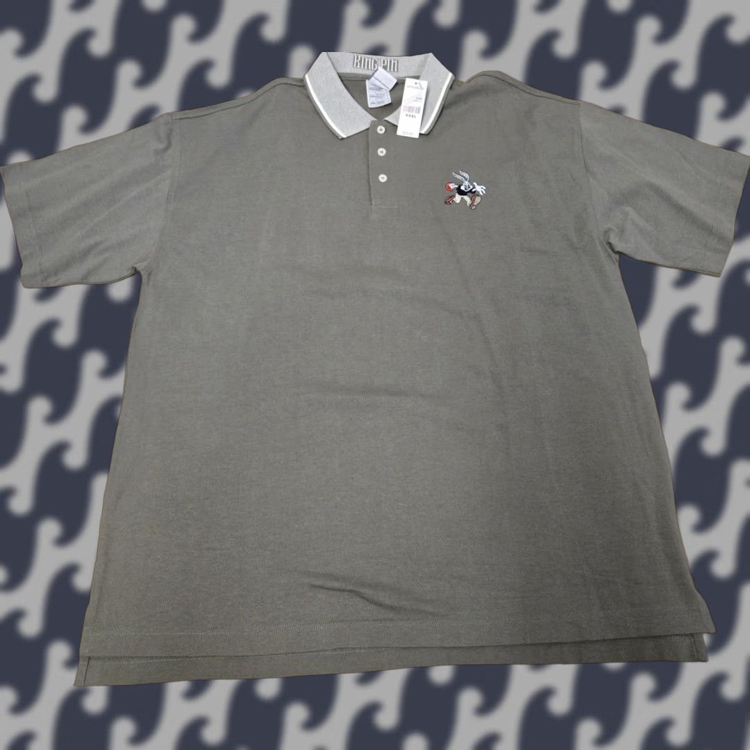 Vintage Warner Bros Bugs Bunny Polo Shirt Mens 3XL Gray Short Sleeve Collared 100% Cotton Graphic Print Embroidered Size US XXL / EU 58 / 5 - 1 Thumbnail