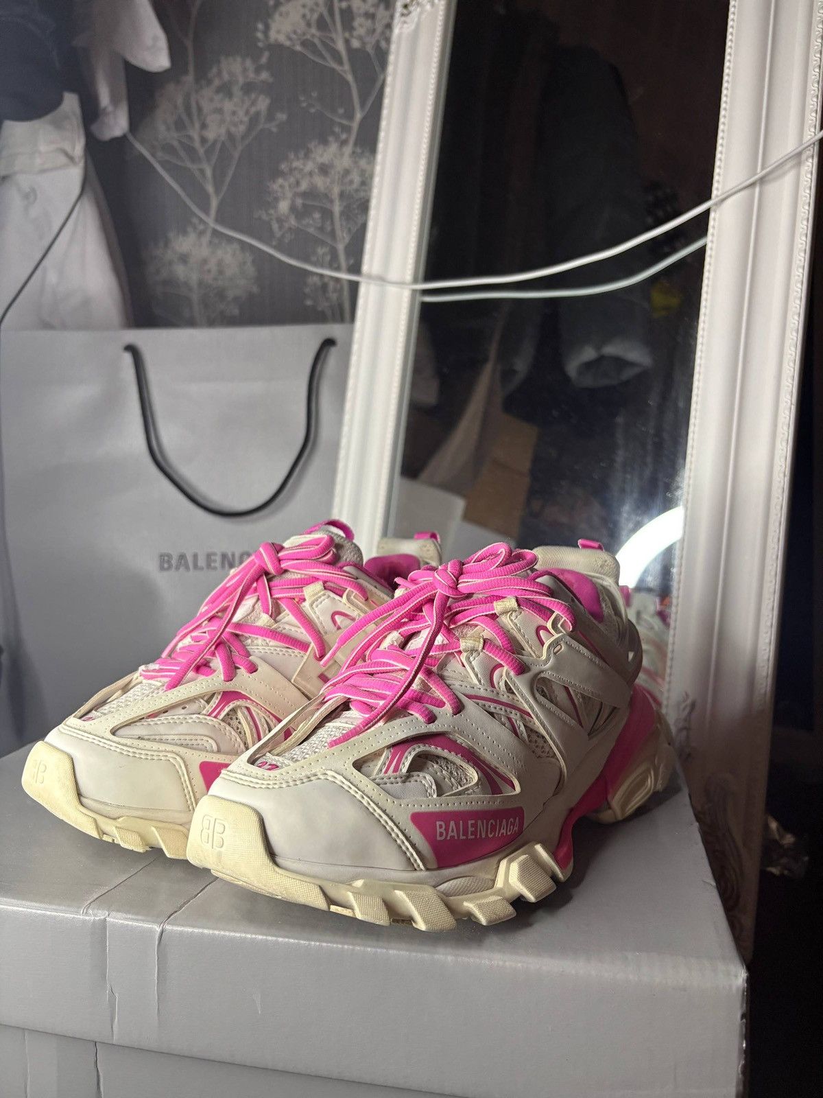 Balenciaga Balenciaga Track Sneakers – White / Fluorescent Pink Size US 7 / IT 37 - 2 Thumbnail