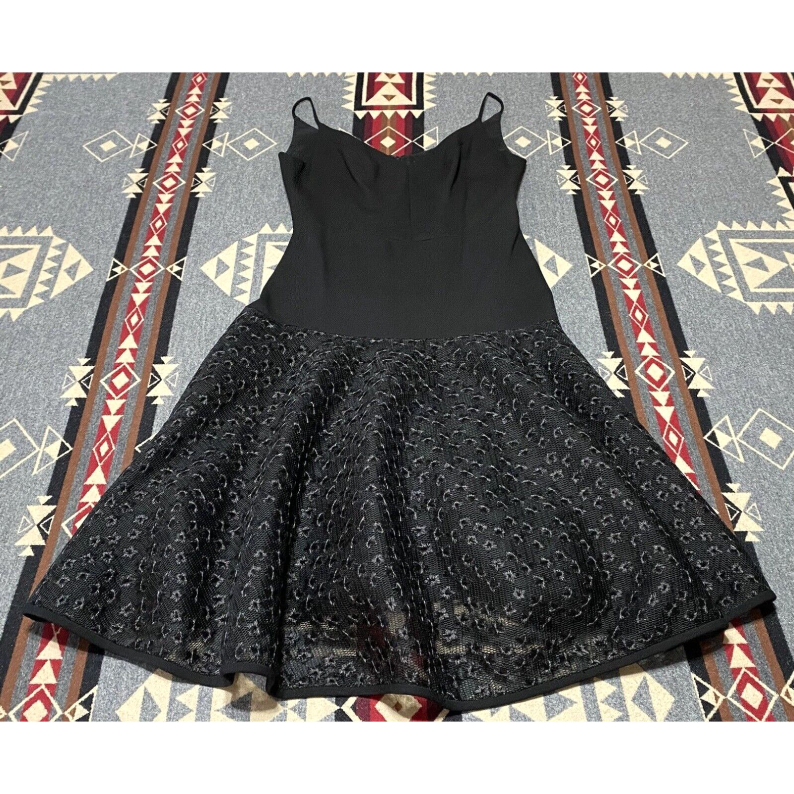 image of Black Halo Women's Black Embroidered Mesh V-Neck Dress Size 6 5946 T35 in White