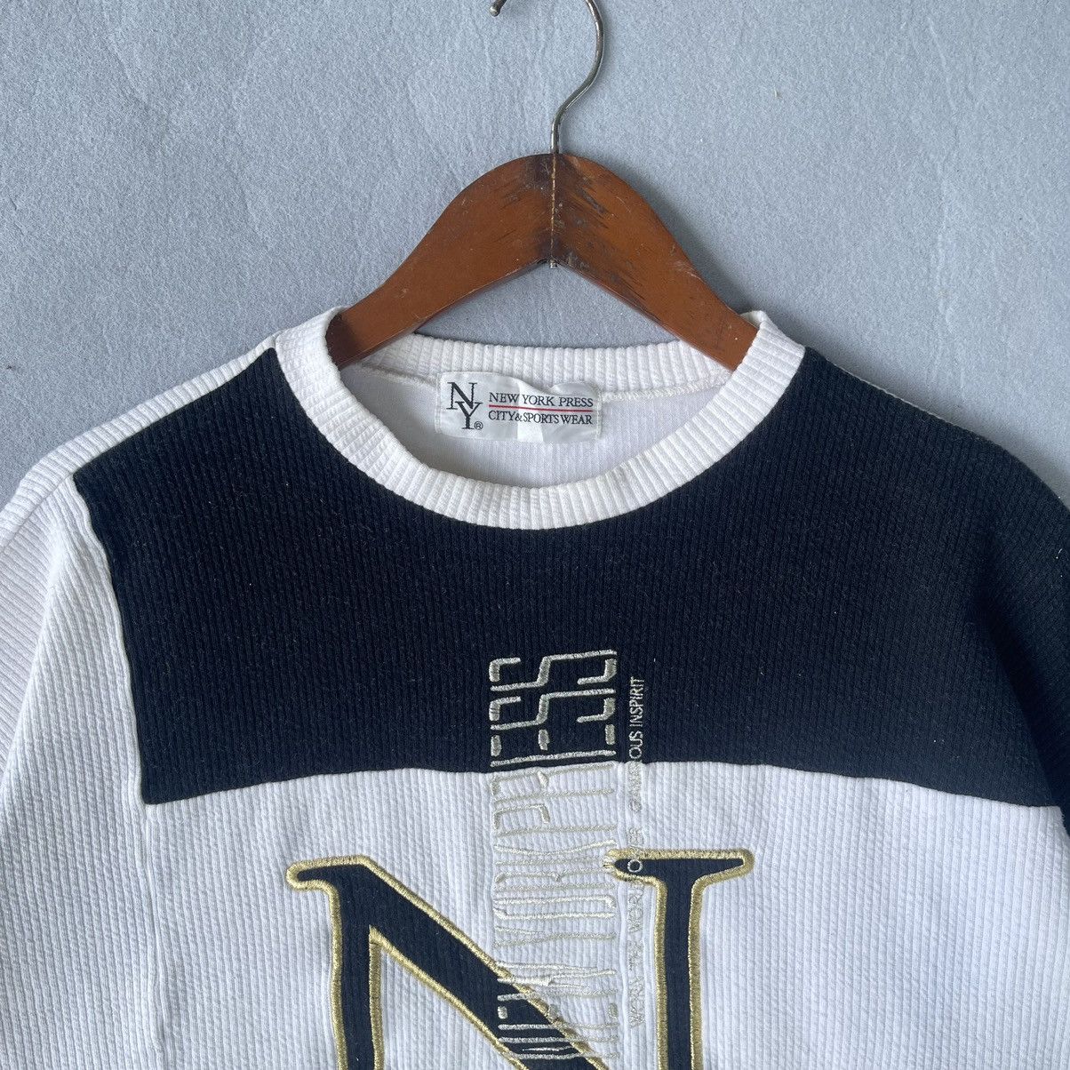 Designer Vintage 90s NY Press City Sportswear Patchwork Sweatshirt Size US XL / EU 56 / 4 - 4 Thumbnail