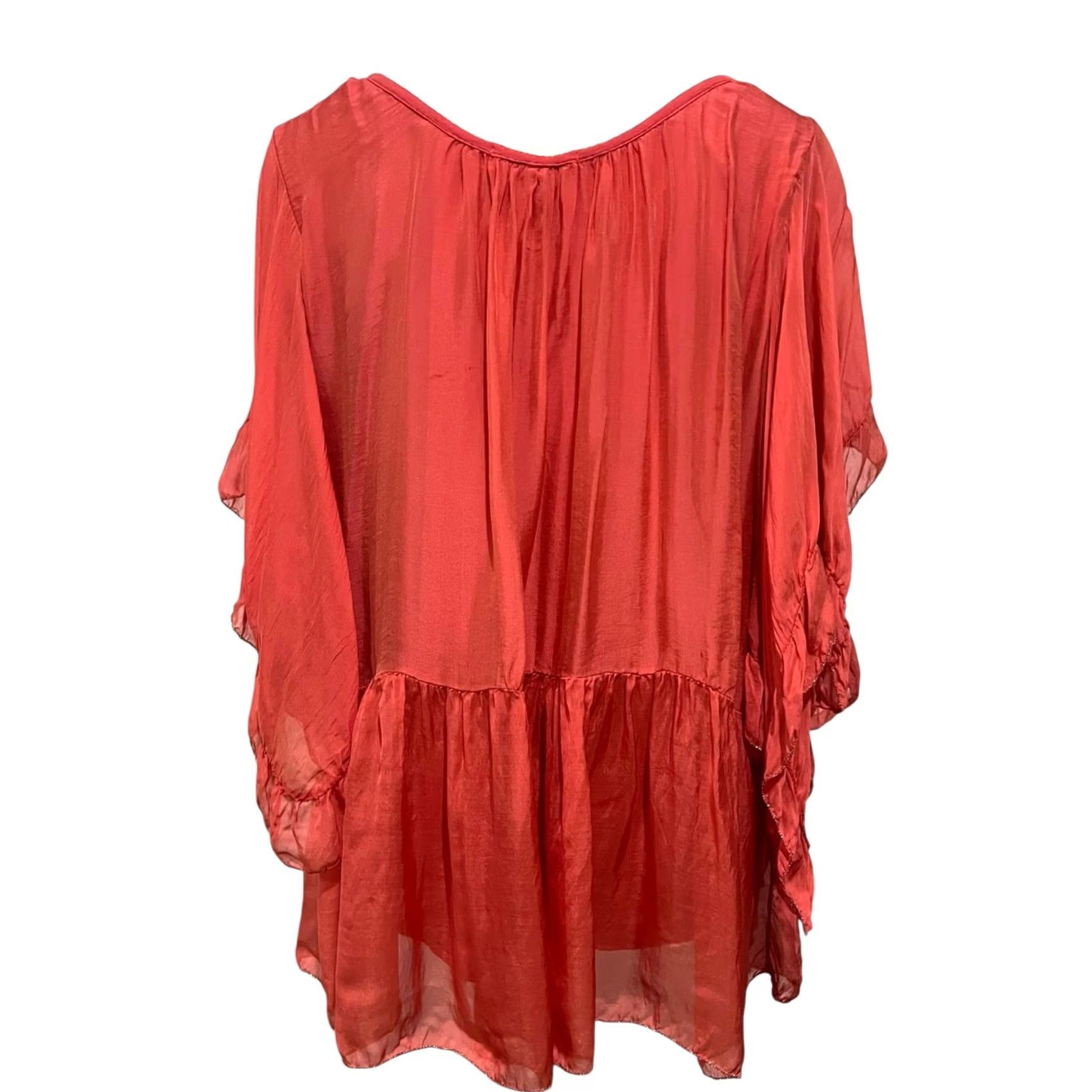 Vintage Belle France Silk Blend Top Blouse M Coral Boho Fairycore Ethereal Flowing Kimono Sleeve Women Smart Casual Party/Cocktail Regular XS? Size M / US 6-8 / IT 42-44 - 5 Thumbnail