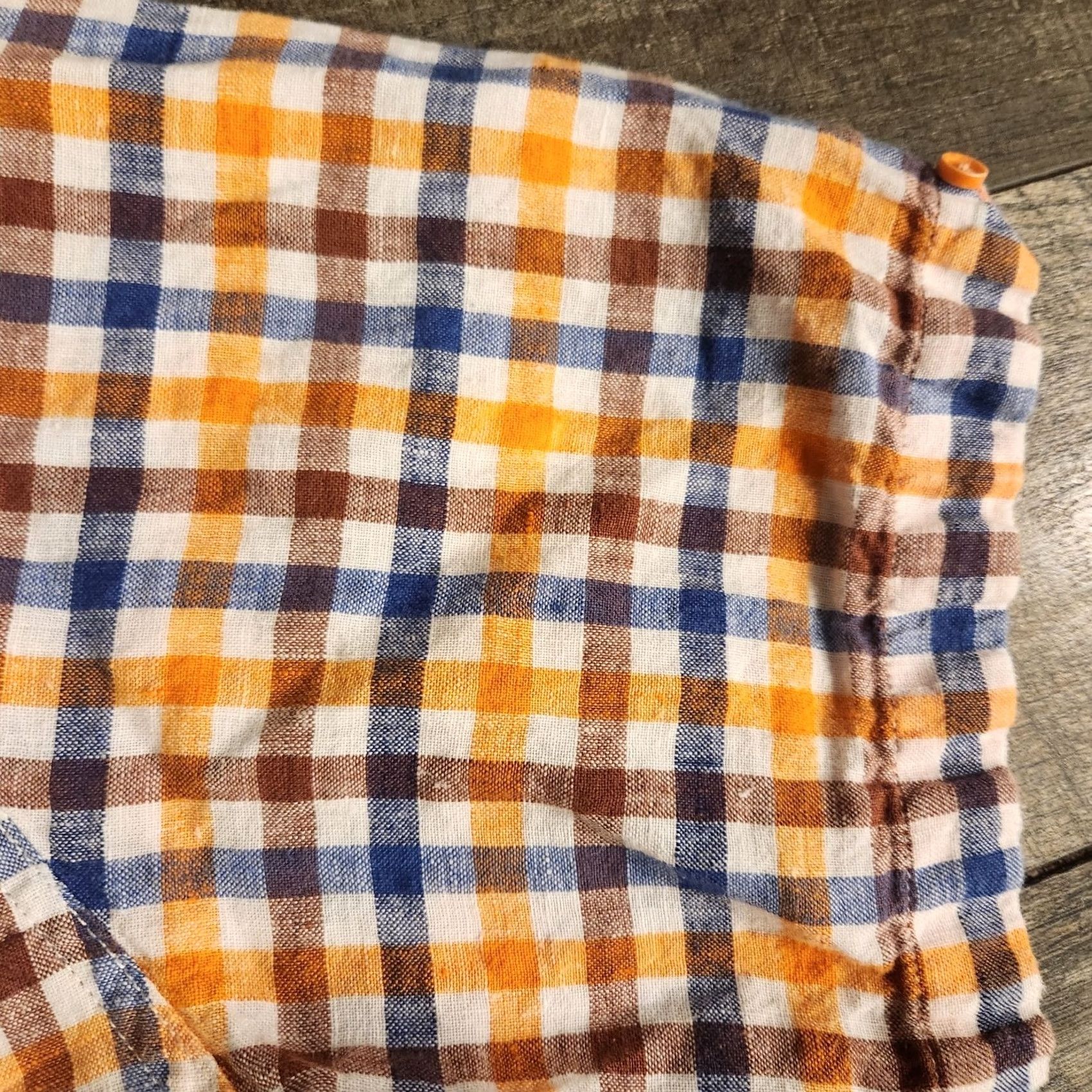 Vintage Bohio Shirt Mens XL Linen Short Sleeve Orange Blue Plaid Light Weight Beach Size US XL / EU 56 / 4 - 4 Thumbnail