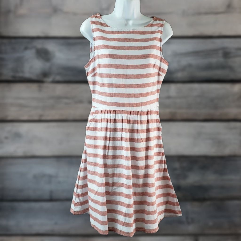 VINTAGE Beach Lunch Lounge Womens Ayesha Dress Sz Red White Striped Linen  Blend - ilac.rochib.com