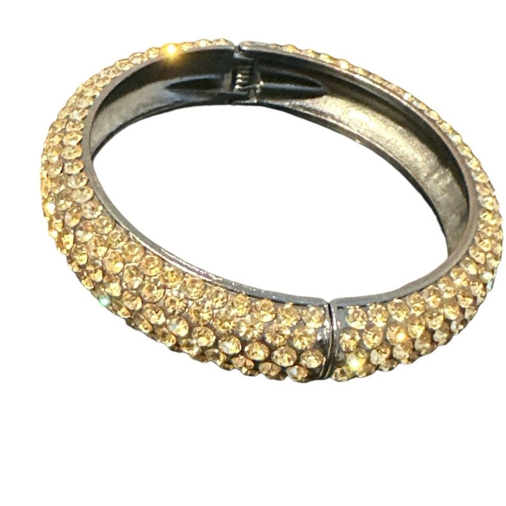 Vintage Vintage Gold & Black Rhinestone Bangle Bracelet Jewelry Size ONE SIZE - 1 Thumbnail